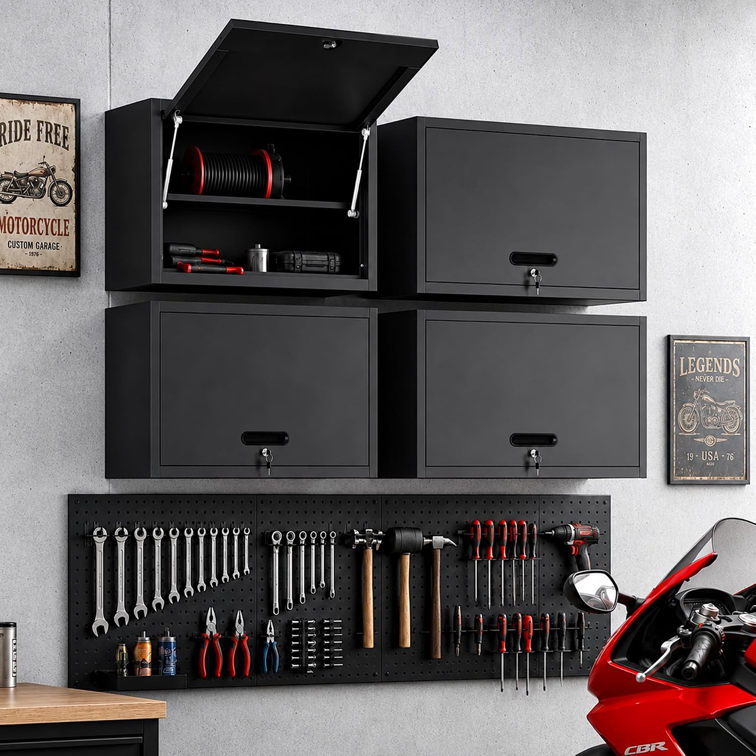 Metal Storage Cabinet for Garage, Tool Cabinet, Utility Cabinet | Wheeled, Rolling Tool Cabinet, 6 Drawers, Top Countertop, Pegboard, Assembly Required, Black