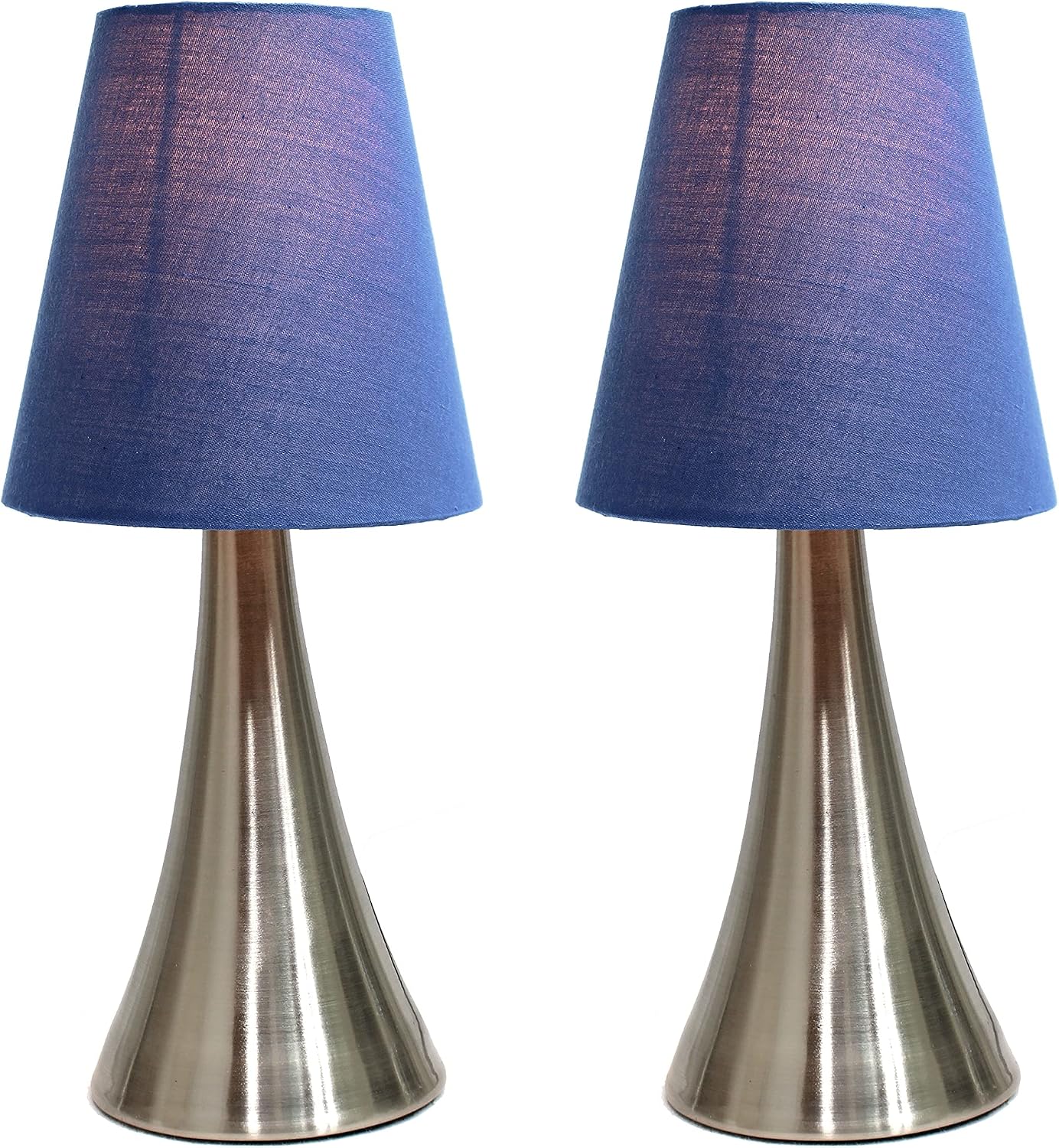 Simple Designs LT2014-WHT-2PK Valencia Brushed Nickel Mini Touch Table Lamps with Fabric Shades, White (Pack of 2)