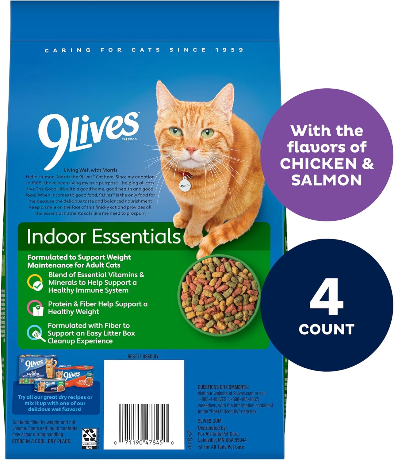 9Lives Indoor Essentials Dry Cat Food with Chicken & Salmon, 12 lb. Bag | 100% Complete & Balanced Nutrition For Indoor Adult Cats With Lean Protein & Fiber To Help Support A Healthy Weight