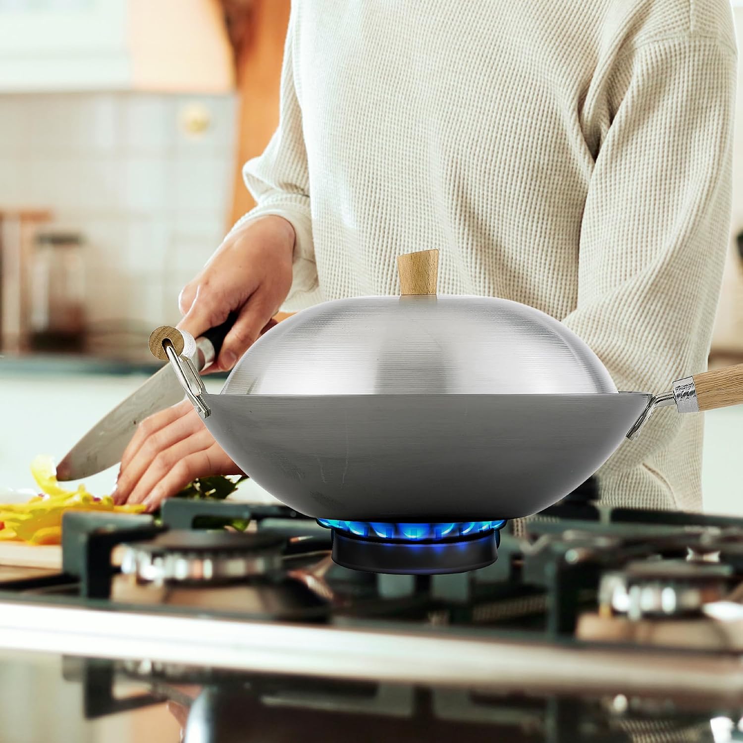 Helen's Asian Kitchen Xylan Non-Stick Wok, 12-Inch Flat Bottom Wok