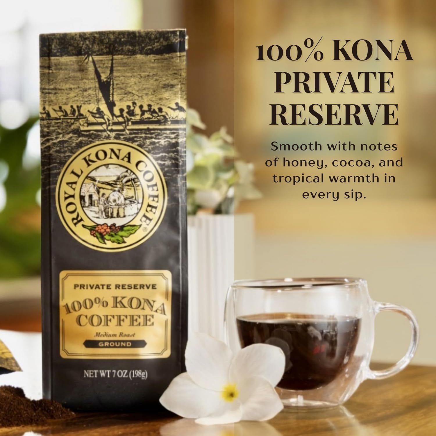 ROYAL KONA COFFEE Whole Bean - 100% Hawaiian Kona Coffee, Private Reserve, Medium Roast, (Pack of 2)