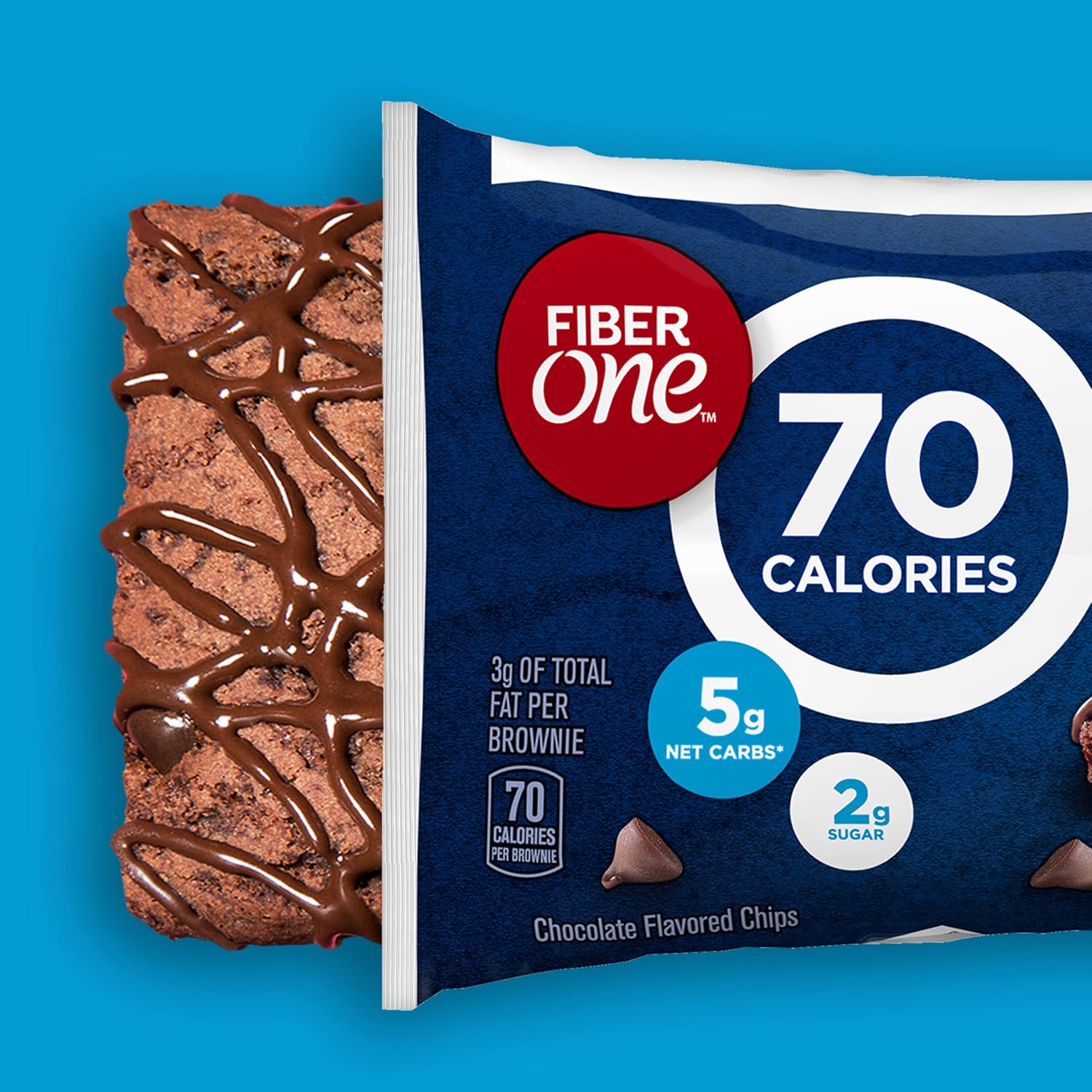 Fiber One 70 Calorie Chocolate Fudge Brownies, Mega Pack, 18 ct, 16 oz | 26% Daily Value of Fiber per Bar, 70 Calories & 2g Sugar, 5g Net Carbs, Bulk Pack for Office or Pantry Stocking