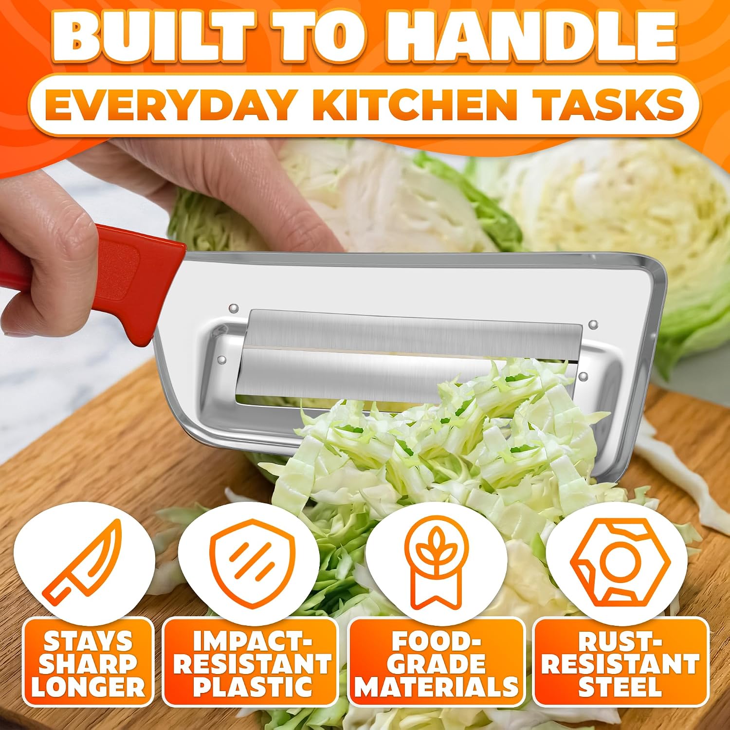 Cabbage Shredder with Dual Blade, 11.8 Inch Stainless Steel Slicer | Cabbage Knife for Faster Coleslaw Prep