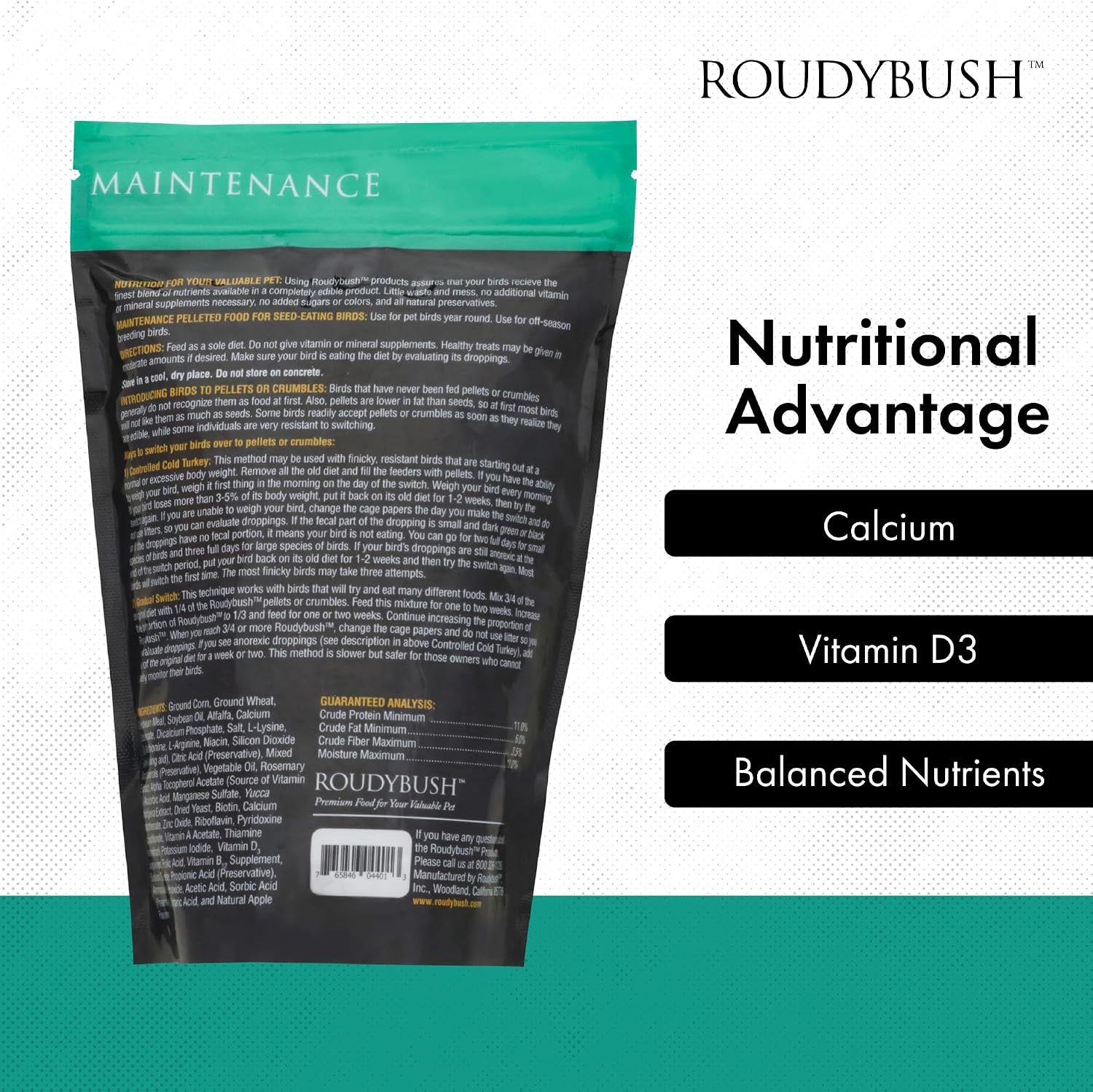 RoudyBush Daily Maintenance Food for Birds - Scientifically Formulated Bird Feed - Bird Food Pellets w/Corn, Wheat, Soy & More - Nutritious & Healthy Feed for Birds (Mini, 44oz)