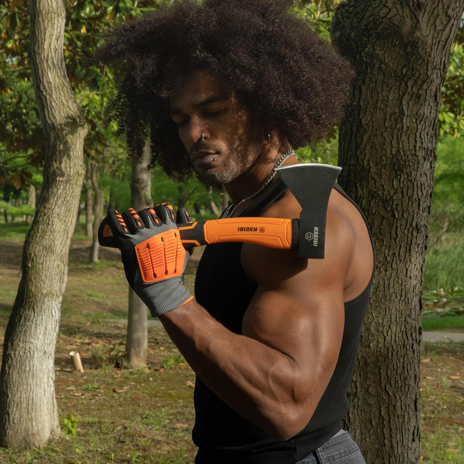KSEIBI Wood Axe, Small Outdoor Camp Hatchet for Splitting and Kindling Wood