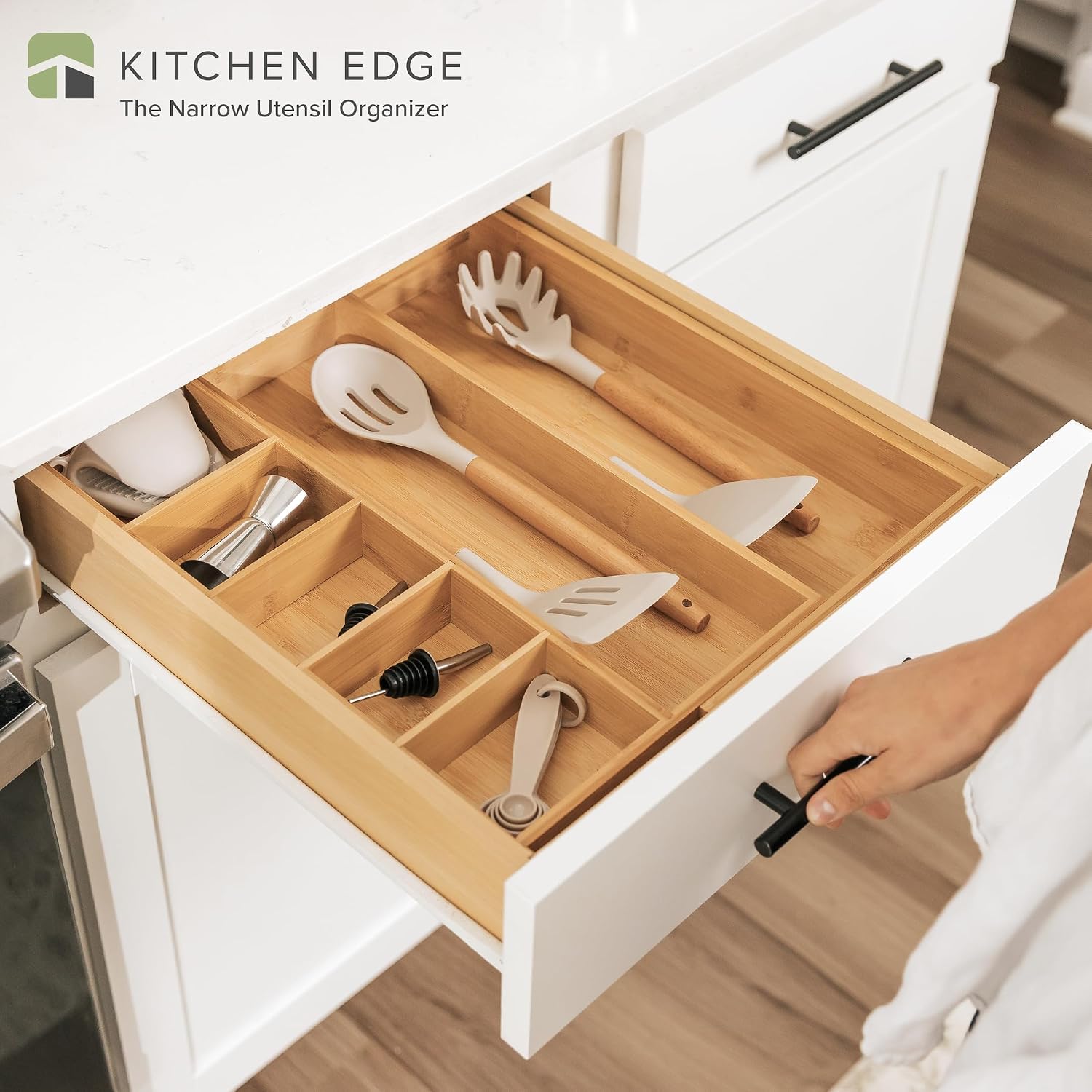 Utensil & Junk Drawer Organizer, 16-28 in, Bamboo | Food-safe contract grade, 100% sustainable wood, non-slip, adjustable