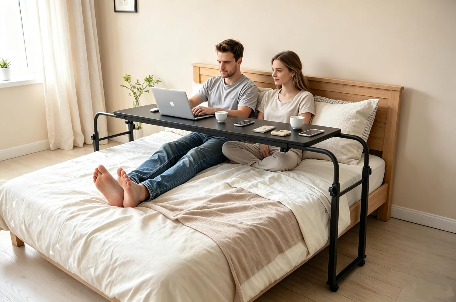 Overbed Laptop Cart Over The Bed Table with Wheels Adjustable Bed Hospital