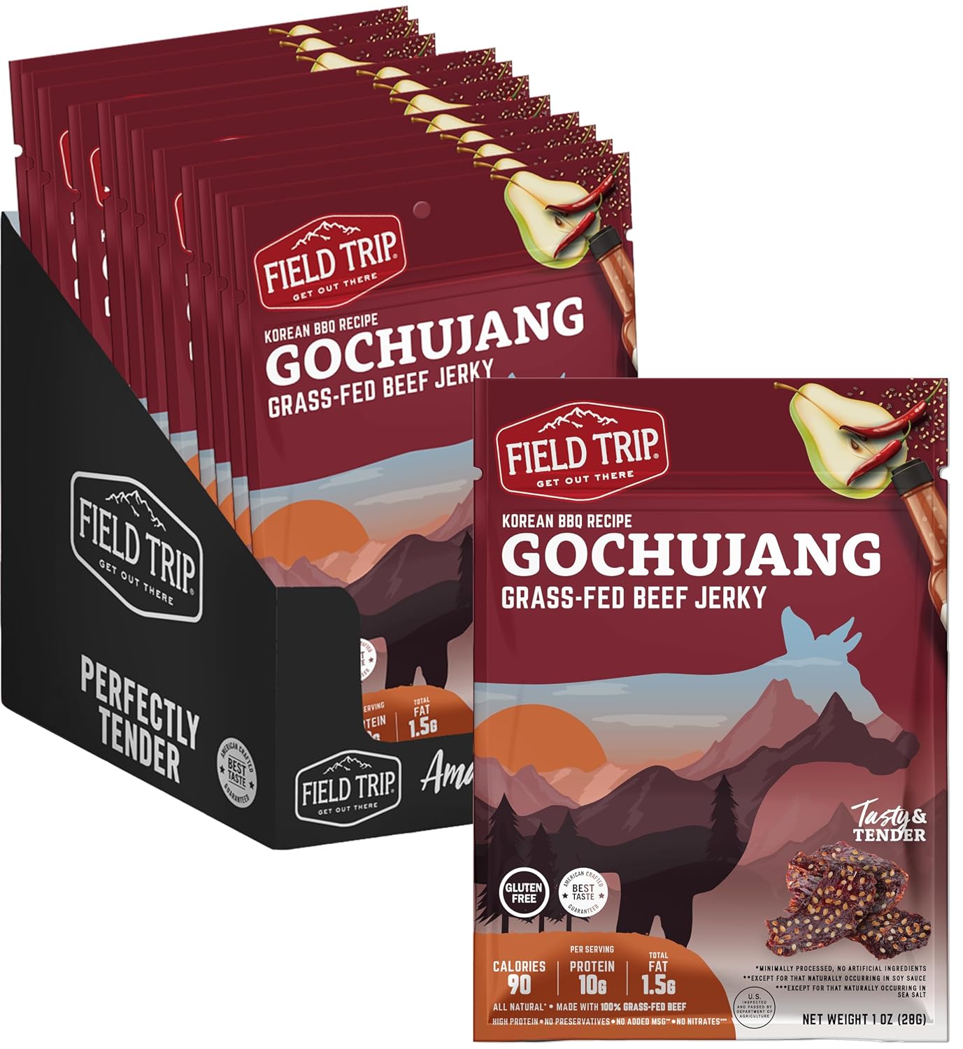 Field Trip Beef Jerky, Original, 1 Oz Bag, 12 Bags/carton | Grass Fed Beef Jerky, Healthy Gluten Free Snacks, All Natural, Paleo-Friendly Beef Jerky, High Protein, Low Carb, No Nitrates