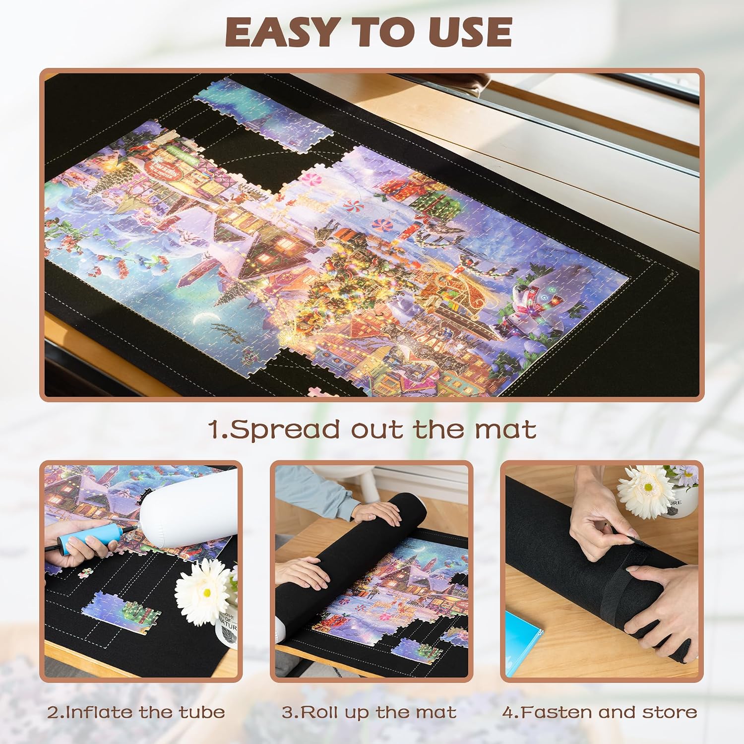 Lavievert 1500 Piece Jigsaw Puzzle Mat Roll Up with Auxiliary Line Design