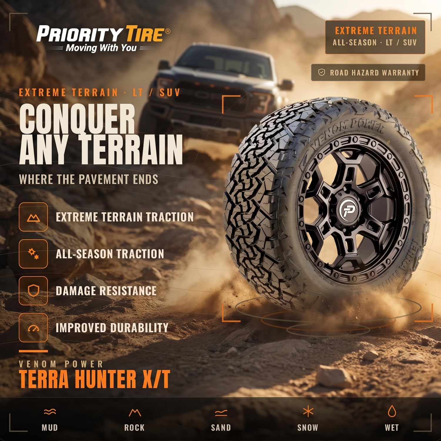 Venom Power Terra Hunter X/T LT285/75R16 Extreme Terrain E (10 Ply) Tire