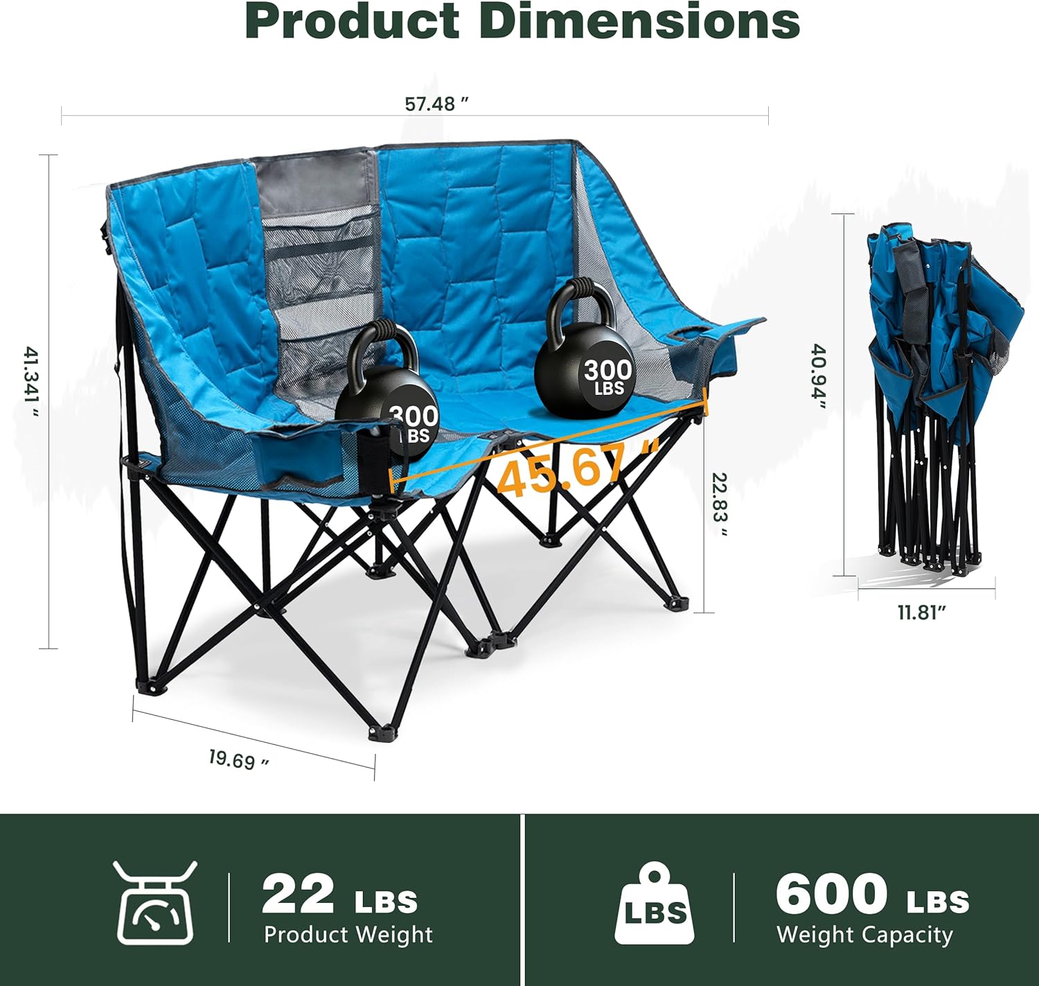 SUNNYFEEL Folding Double Camping Chair Oversized Loveseat for Adults