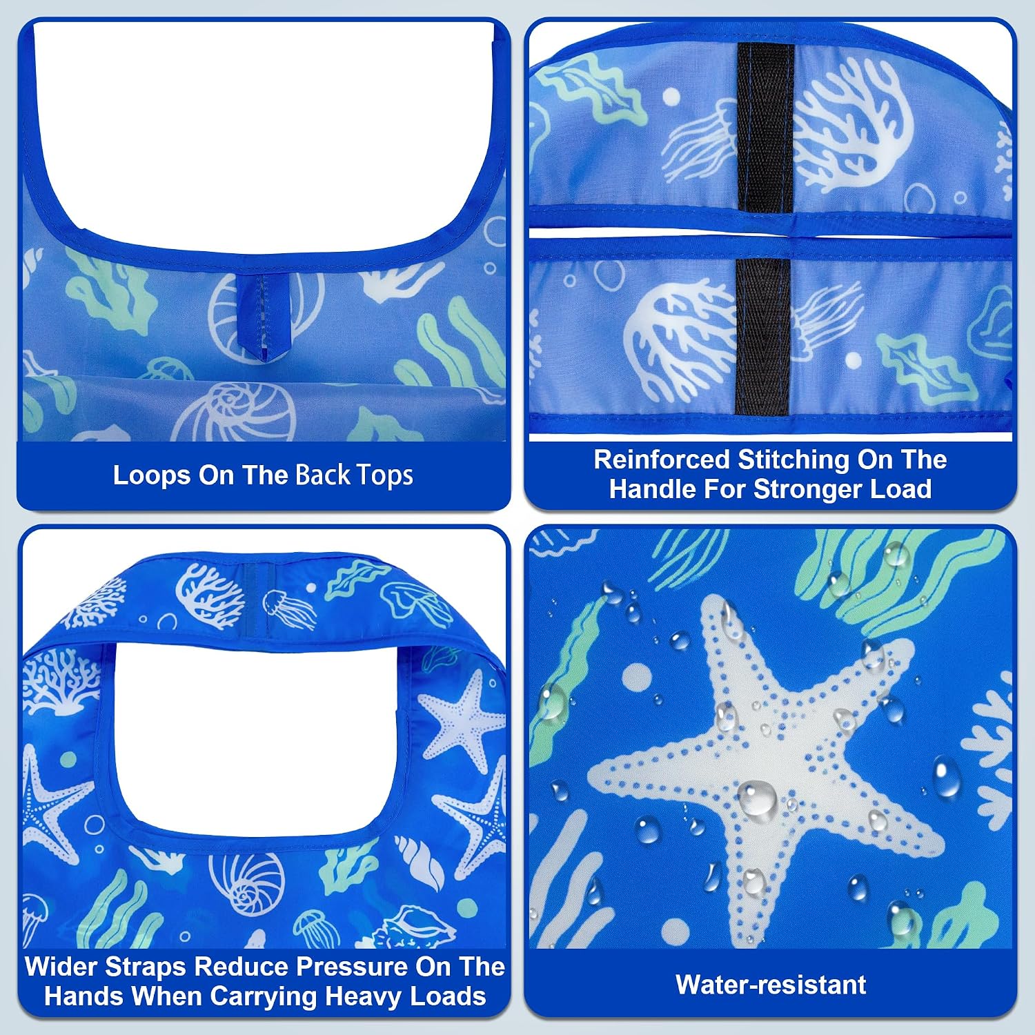 HOLYLUCK Reusable Grocery Bags,Heavy Duty Foldable Shopping Tote Bag (Standard, 3 Blue Geometric Flowers)