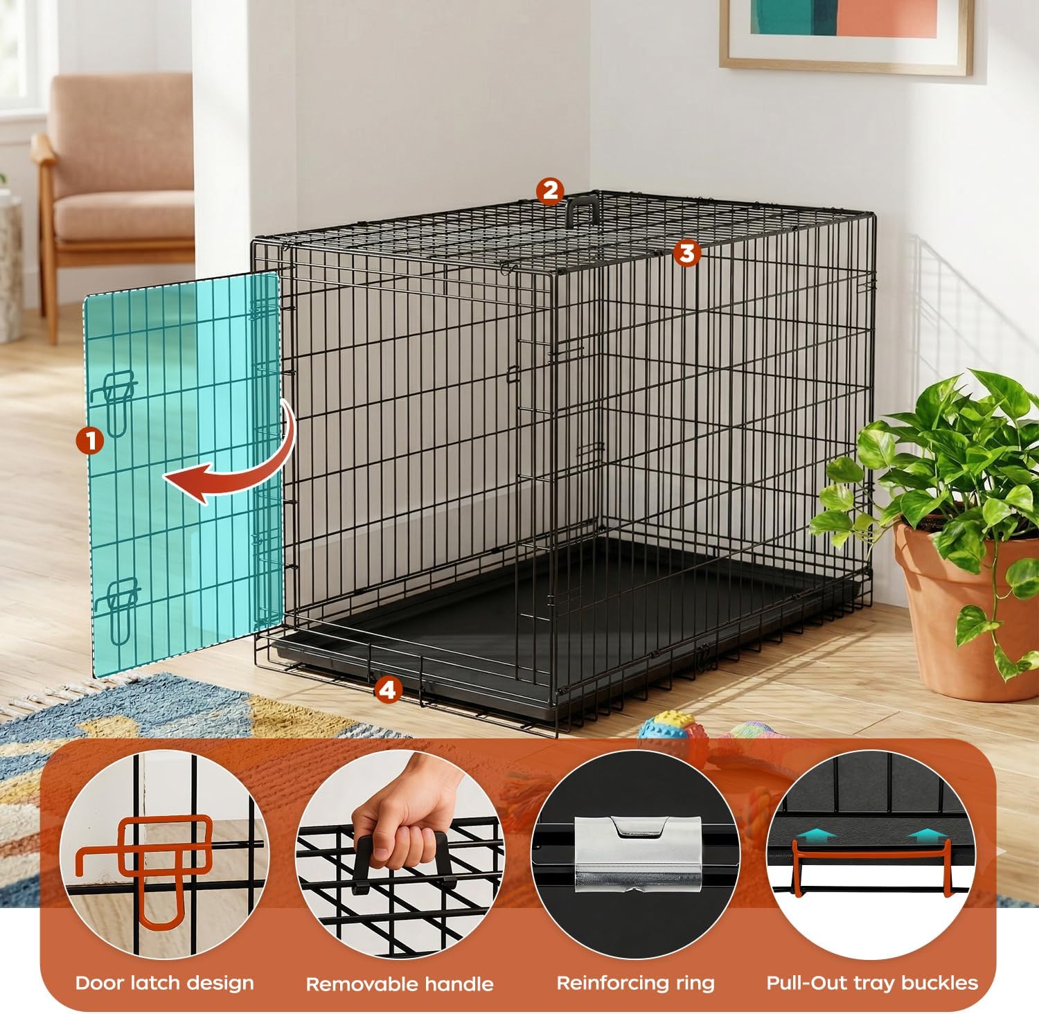 BestPet | Dog Crate | 48" | Black | Foldable Metal Kennel with Double Doors