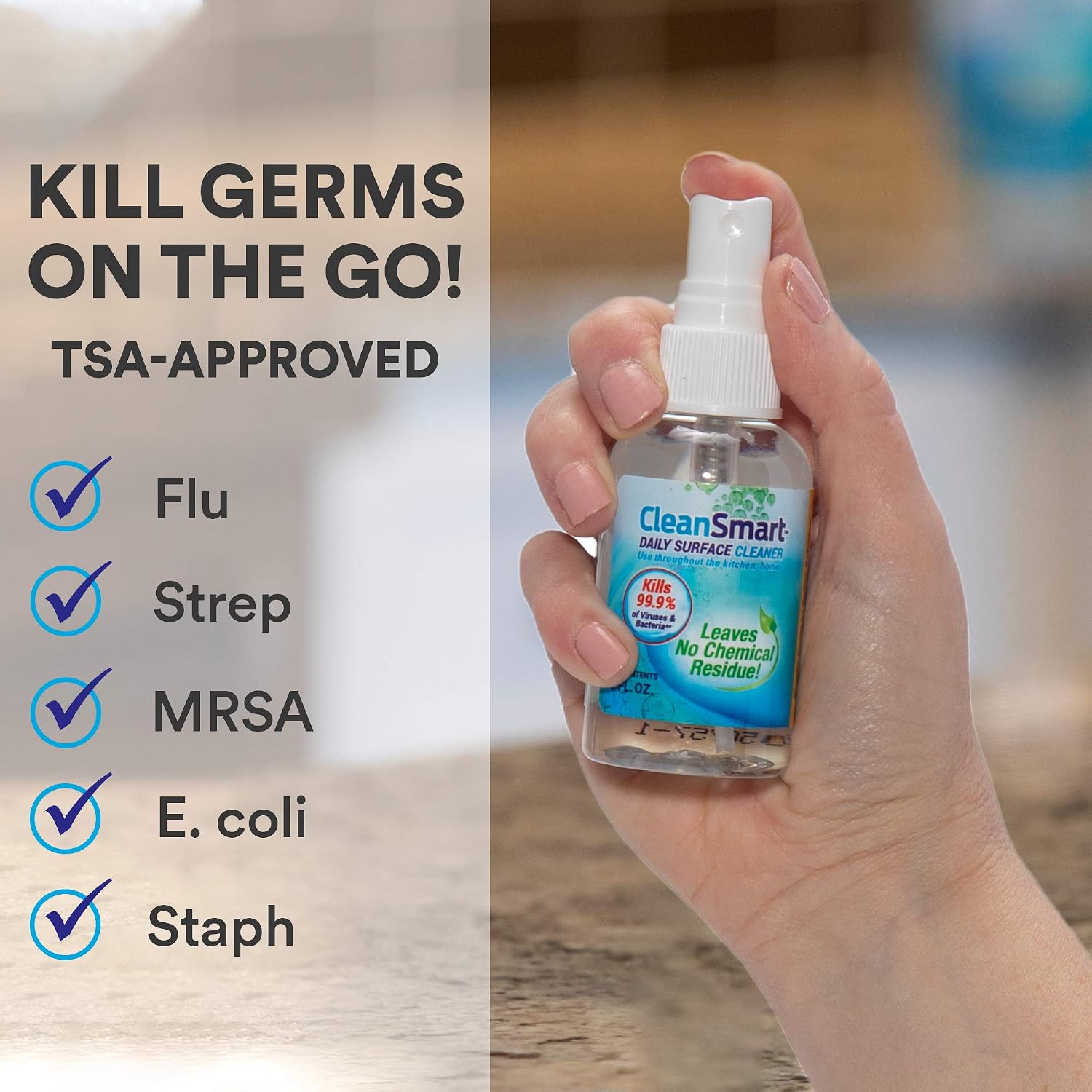 CleanSmart Daily Surface Cleaner and Pet-Safe Disinfectant, 23 oz (2 pack) | Hypochlorous Acid Spray Kills 99.9% of Viruses and Bacteria, No Harsh Residue, Food Contact Surface Sanitizer, No Rinse