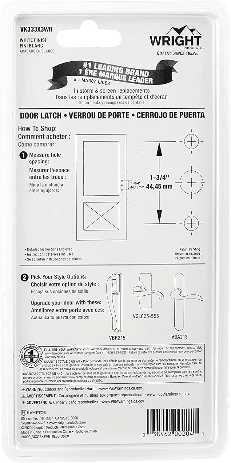Wright Products - Tie Down Keyed Push Button Door Latch for Screen and Storm Doors, White