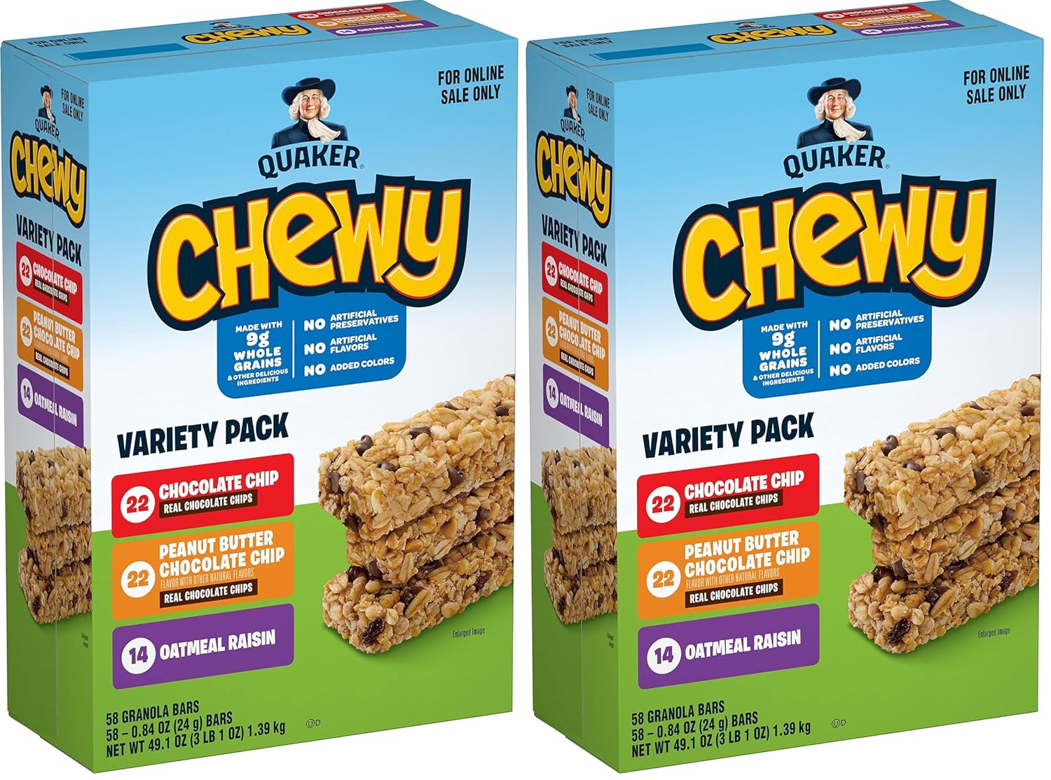 Quaker Chewy Granola Bars, Chocolate Chip, 58 Count - Packaging May Vary
