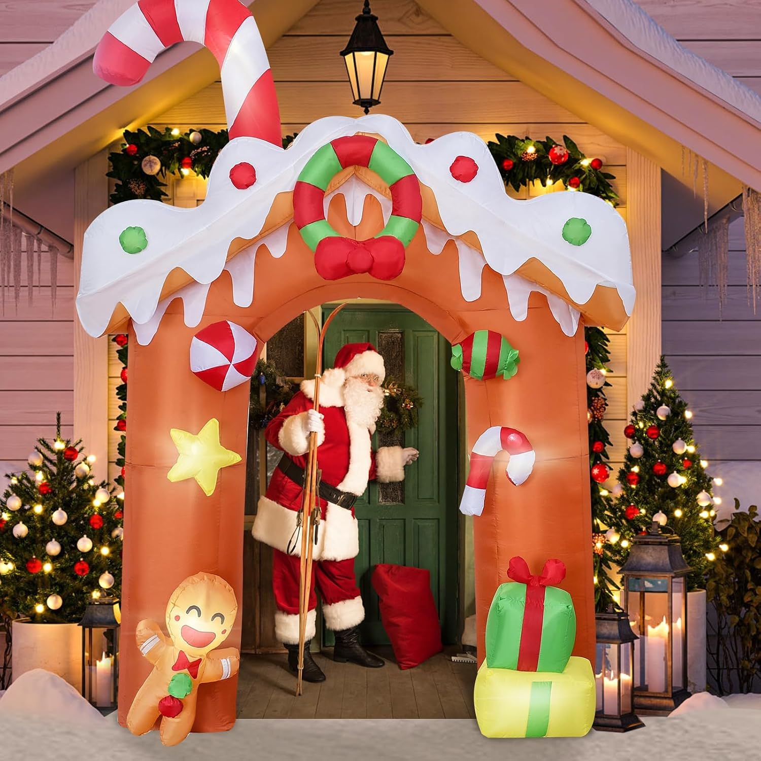 6.5FT H Animated Christmas Inflatable Tree with Santa Claus Chased by Dog Build-in LED Lights Funny Inflatable Dog Chasing Santa Claus,Blow Up Christmas Indoor Outdoor Decor