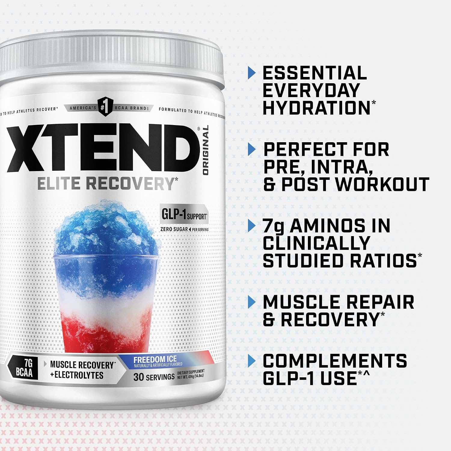 Xtend Original BCAA Powder, 7g BCAAs and 2.5g L-Glutamine for Muscle Recovery Hydration and Lean Muscle, Sugar Free Intra and Post Workout Drink with Electrolytes, Watermelon Explosion, 30 Servings