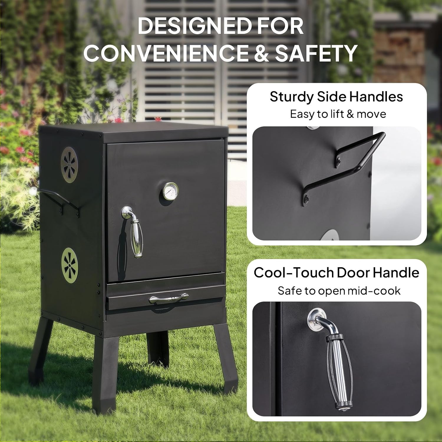 ROVSUN 2-in-1 Outdoor Smoker, Vertical Portable Charcoal Grill Smoker with Two Detachable Grill Smoking Racks and Charcoal Pan