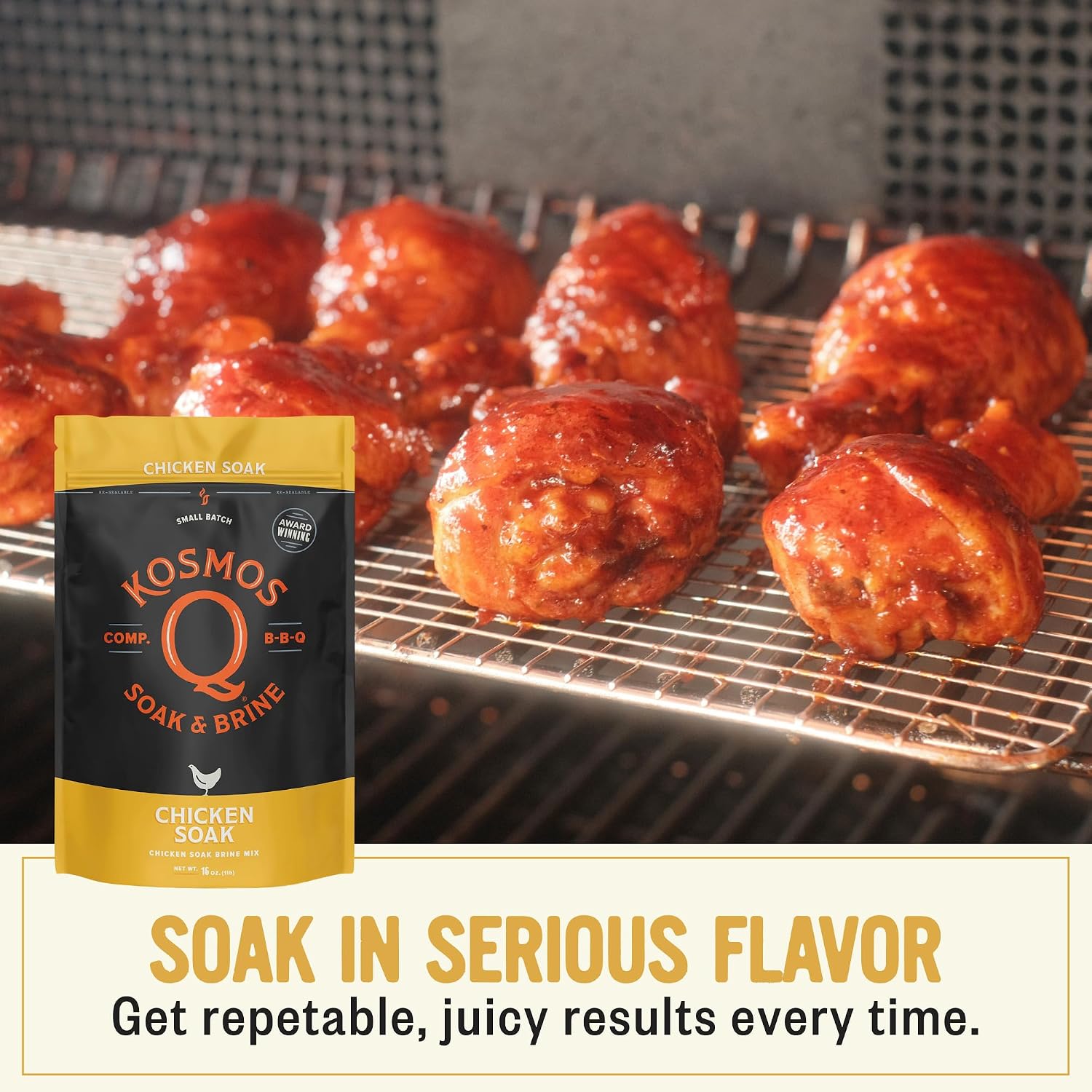 Kosmos Q Chicken Brine Soak, Brown Sugar & Worcestershire Spice Mix For Whole Bird, Breasts, Tenderloins, Grilling, Roasting, Smoking, Locks In Moisture, Savory Flavor, Easy Mix Directions, 16 Oz Bag