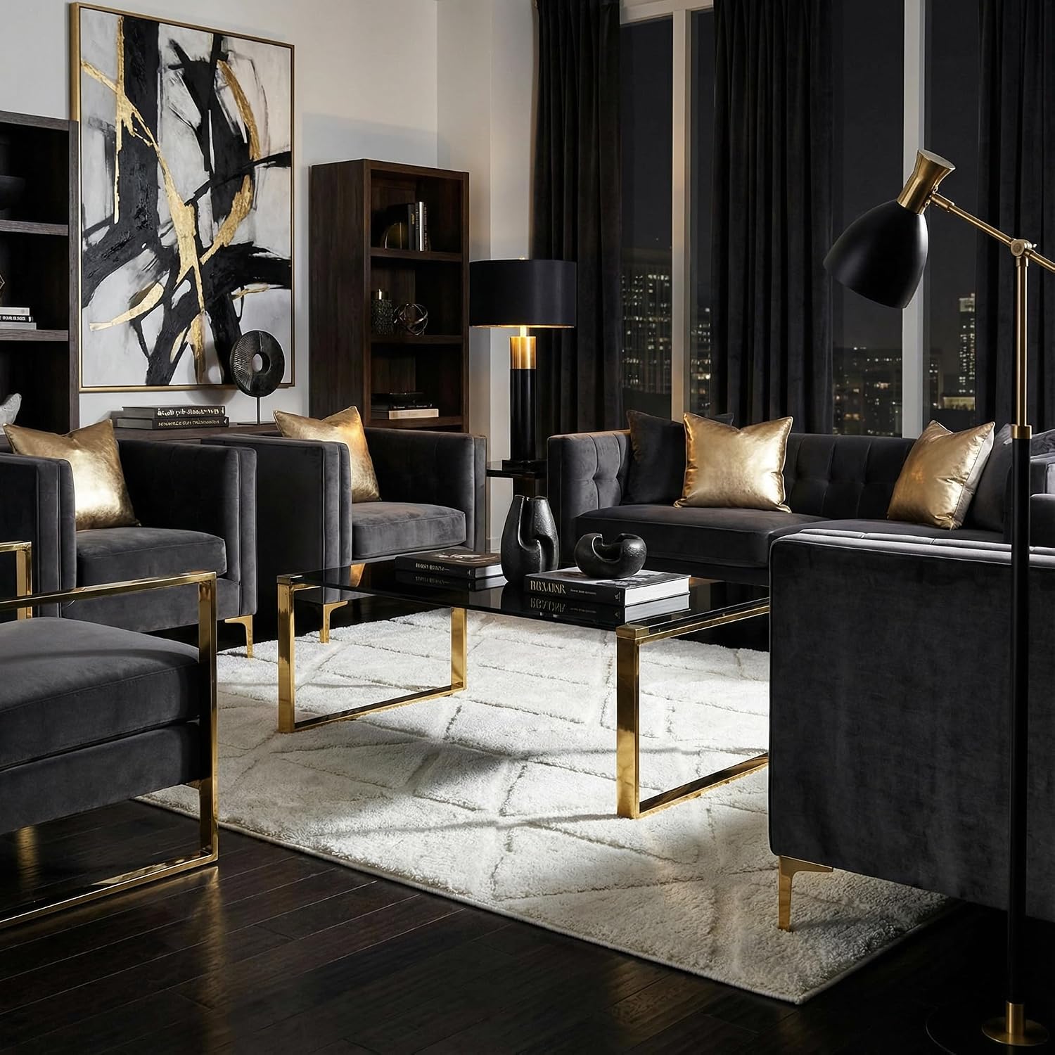 Cortesi Home CH-ET636045 Remini End Table, Gold Metal and Black Glass, End Table 18"