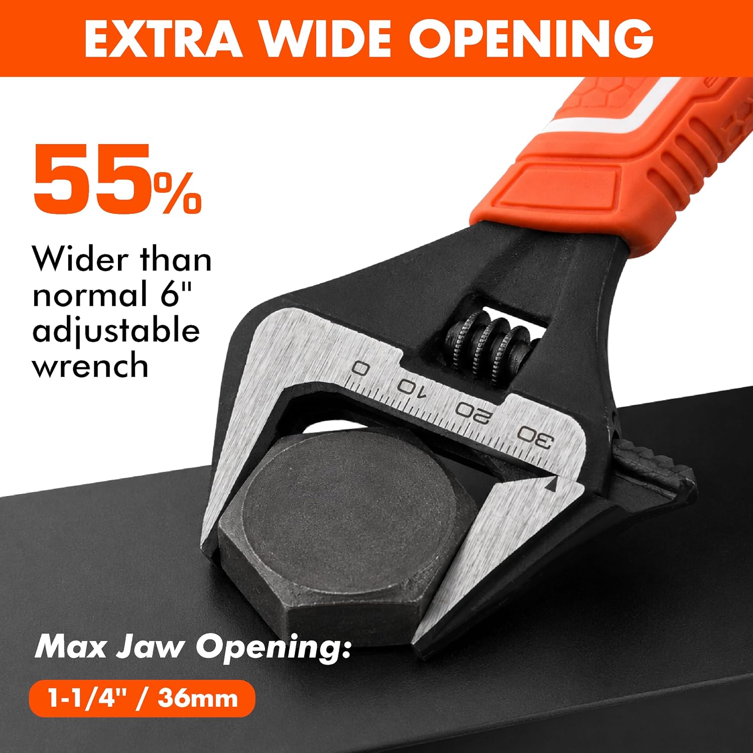 VANQUISH 12 Inch Adjustable Wrench, 2-3/8” Wide Jaw Opening Plumbing Wrench, CR-V Steel, SAE and Metric Scale Marked, With Comfort Grip Handle and Hanging Hole (3154)