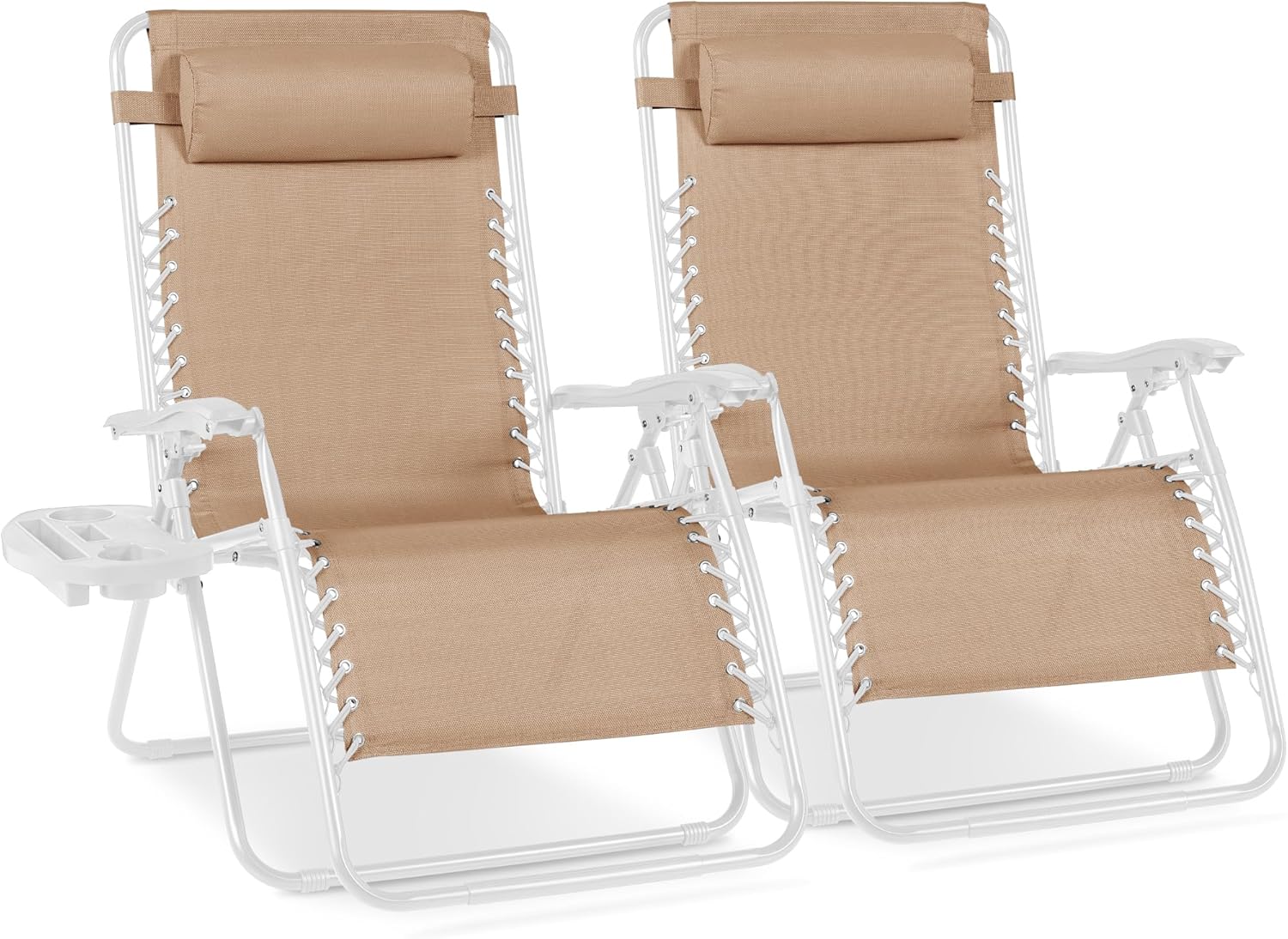Best Choice Products Set of 2 Adjustable Steel Mesh Zero Gravity Lounge Chair Recliners w/Pillows and Cup Holder Trays - Light Blue