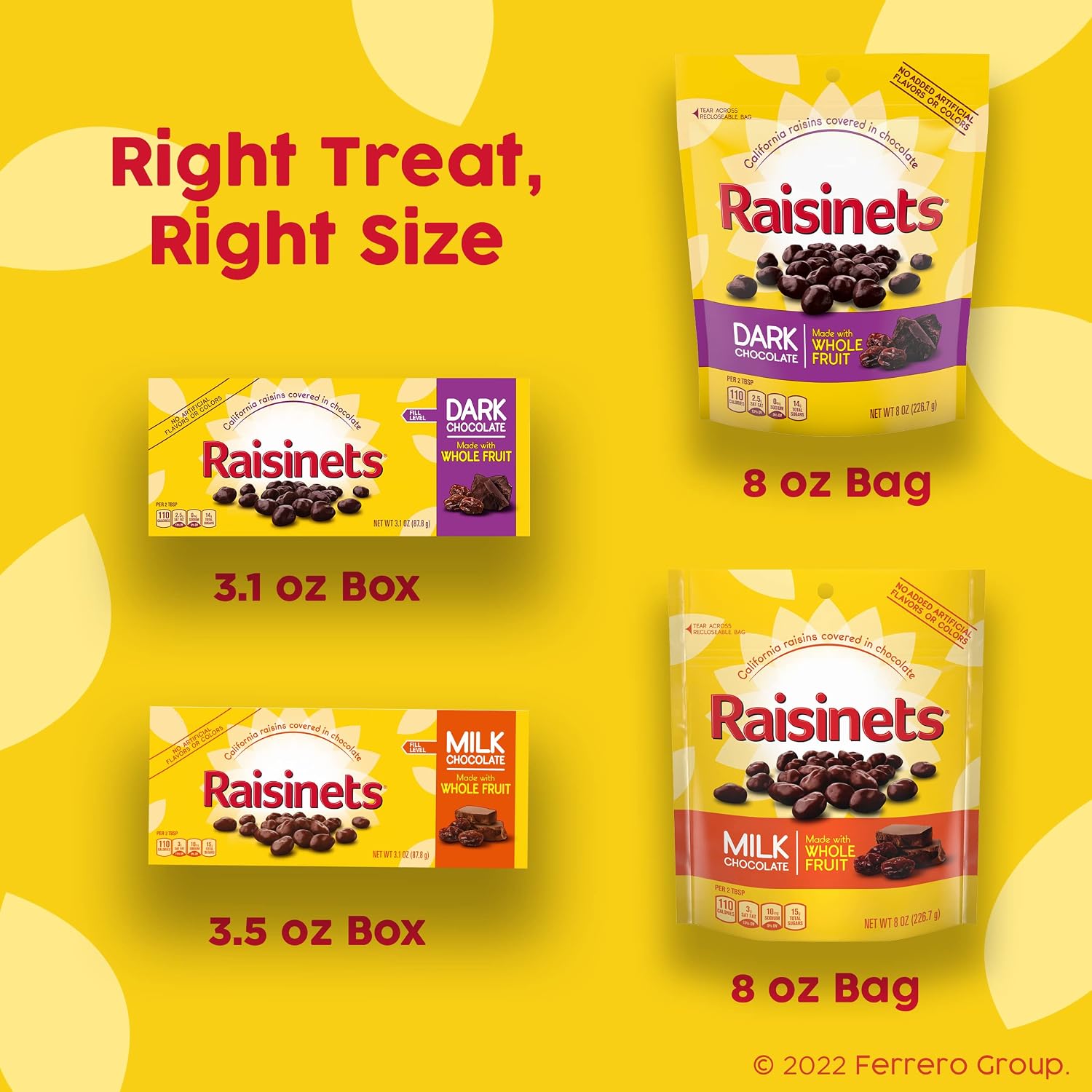 Raisinets, Milk Chocolate Covered California Raisins, 8.0 oz Resealable Bag, Bulk 8 pack
