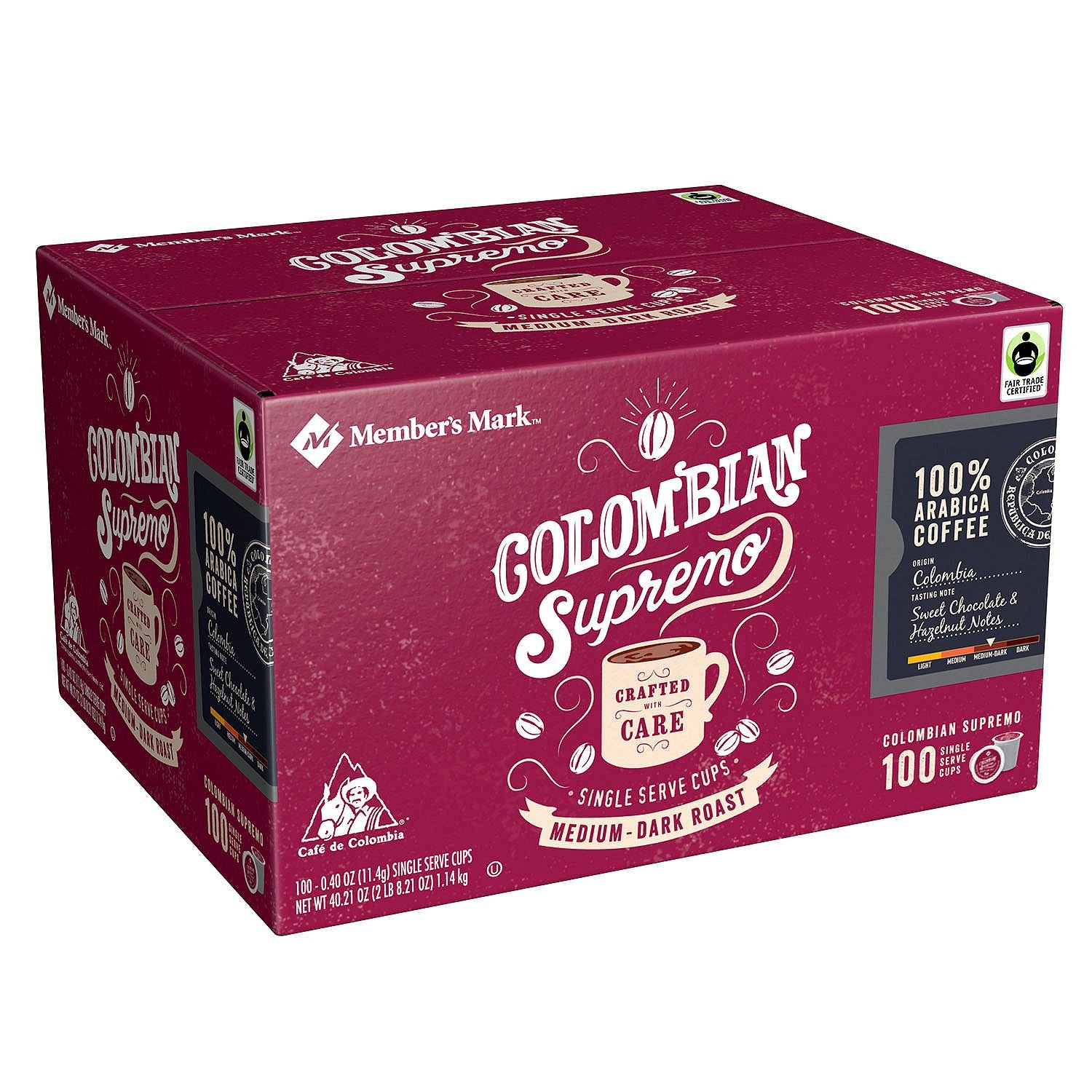 Member's Mark Colombian Supremo Coffee 100 single-serve cups. A1L8