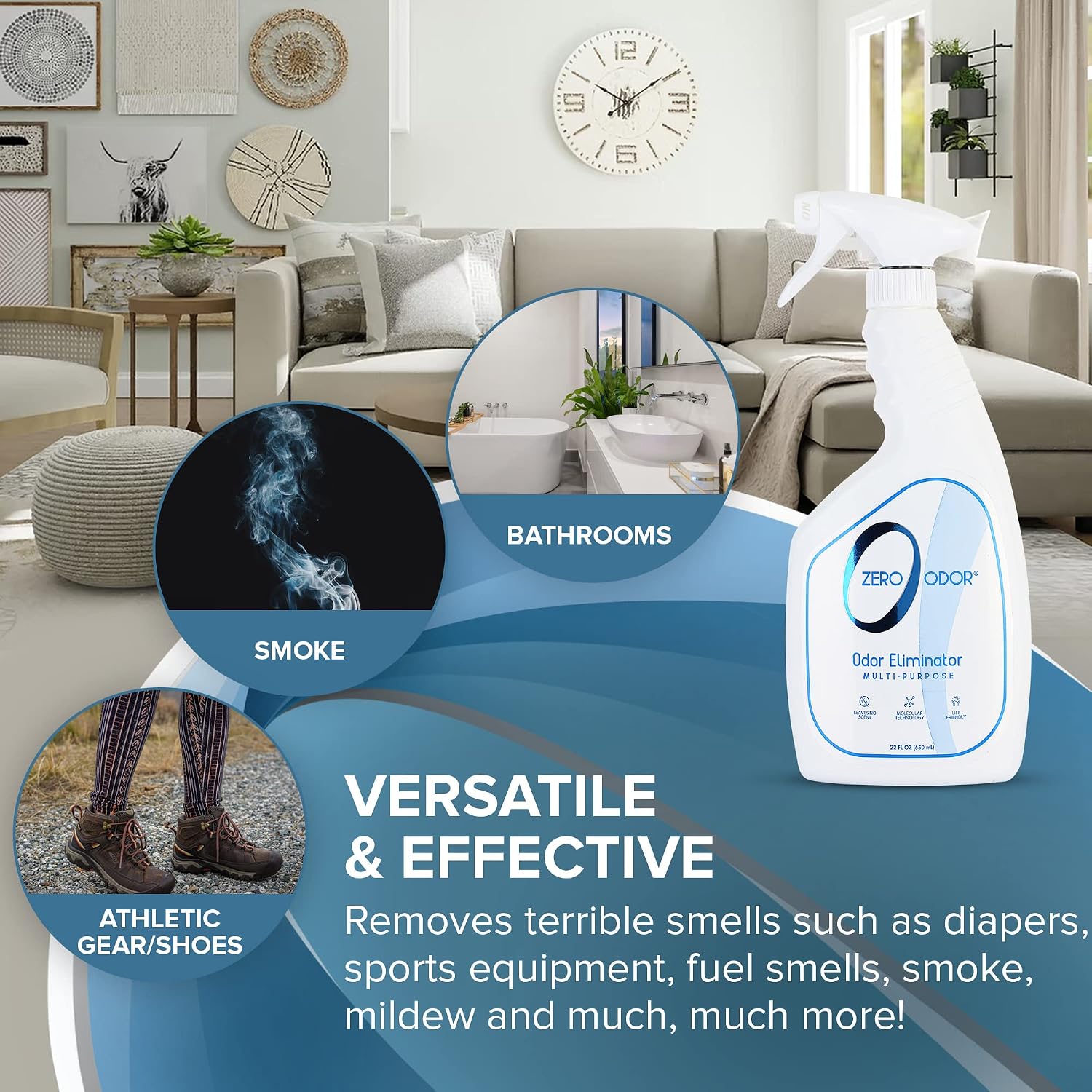 Zero Odor - Multi-Purpose Strong Odor Eliminator for Home, Office, Car, Bathroom, Hotel, Room Deodorizer, and Odor Neutralizer, 16oz
