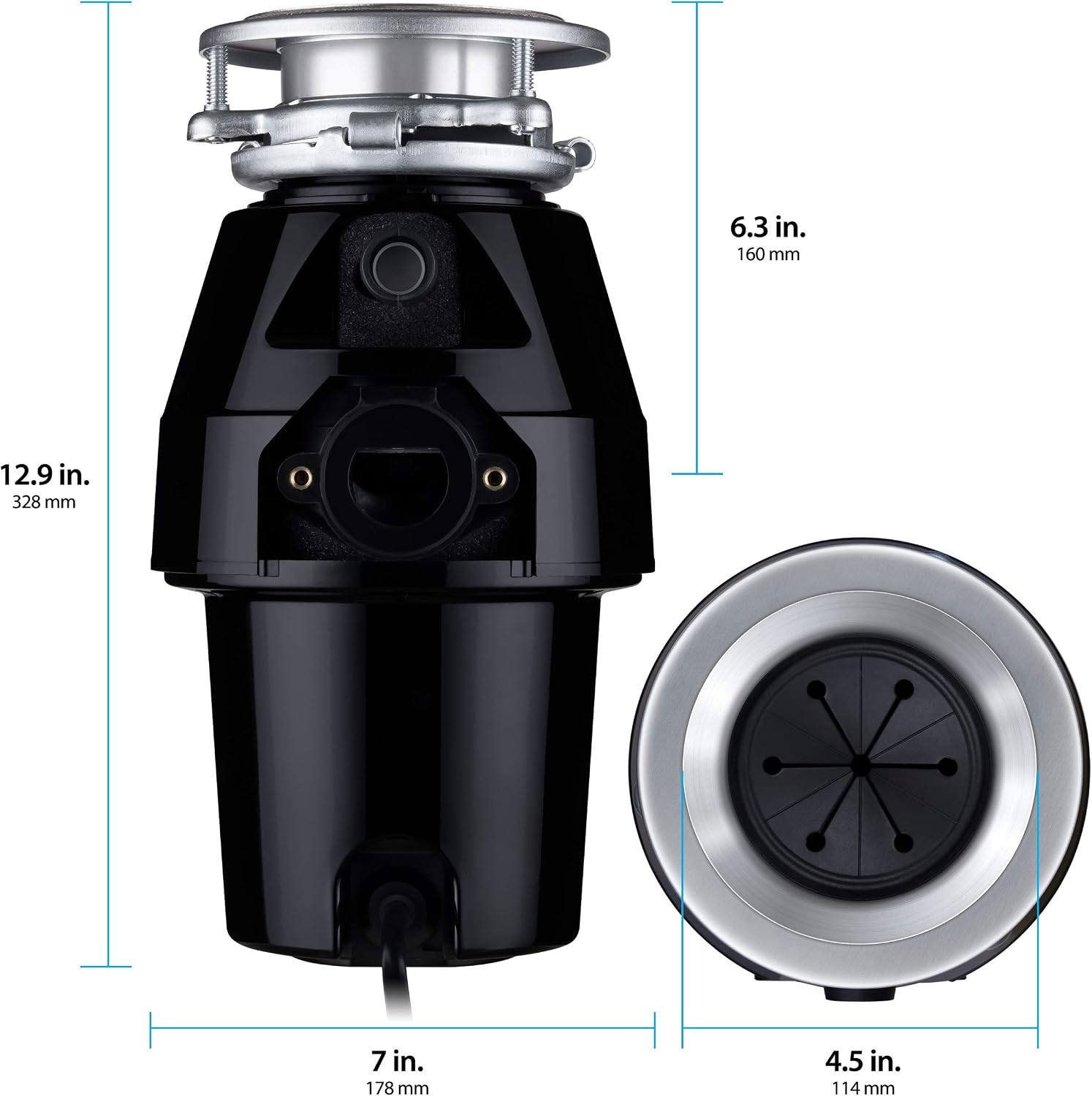 Eco Logic 1/3 HP Garbage Disposal, Universal 3-Bolt Mount, Power Cord