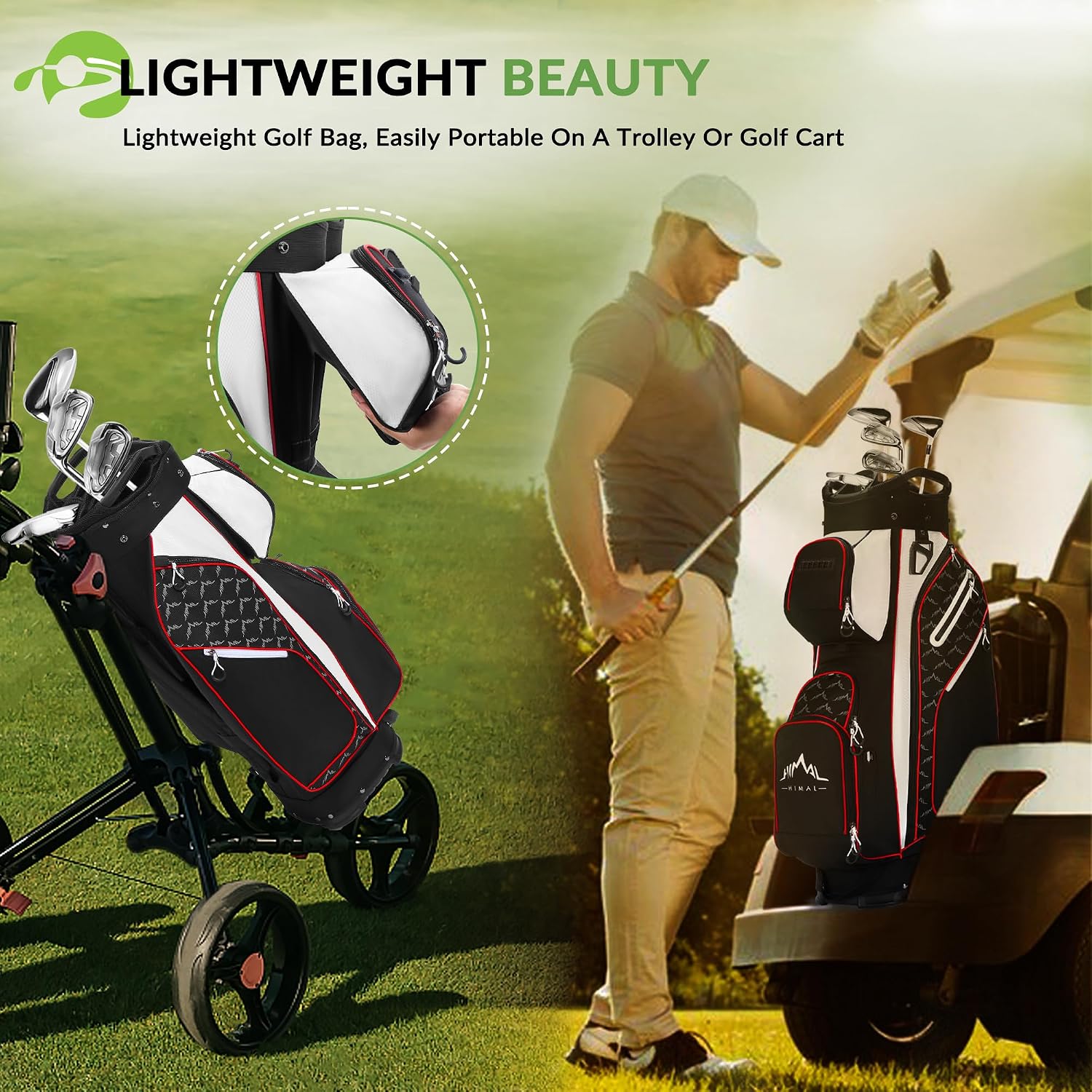 14-Way Golf Cart Bag, Full-Length Divider, Large Storage | Handles,Rain Cover,Multiple Pockets