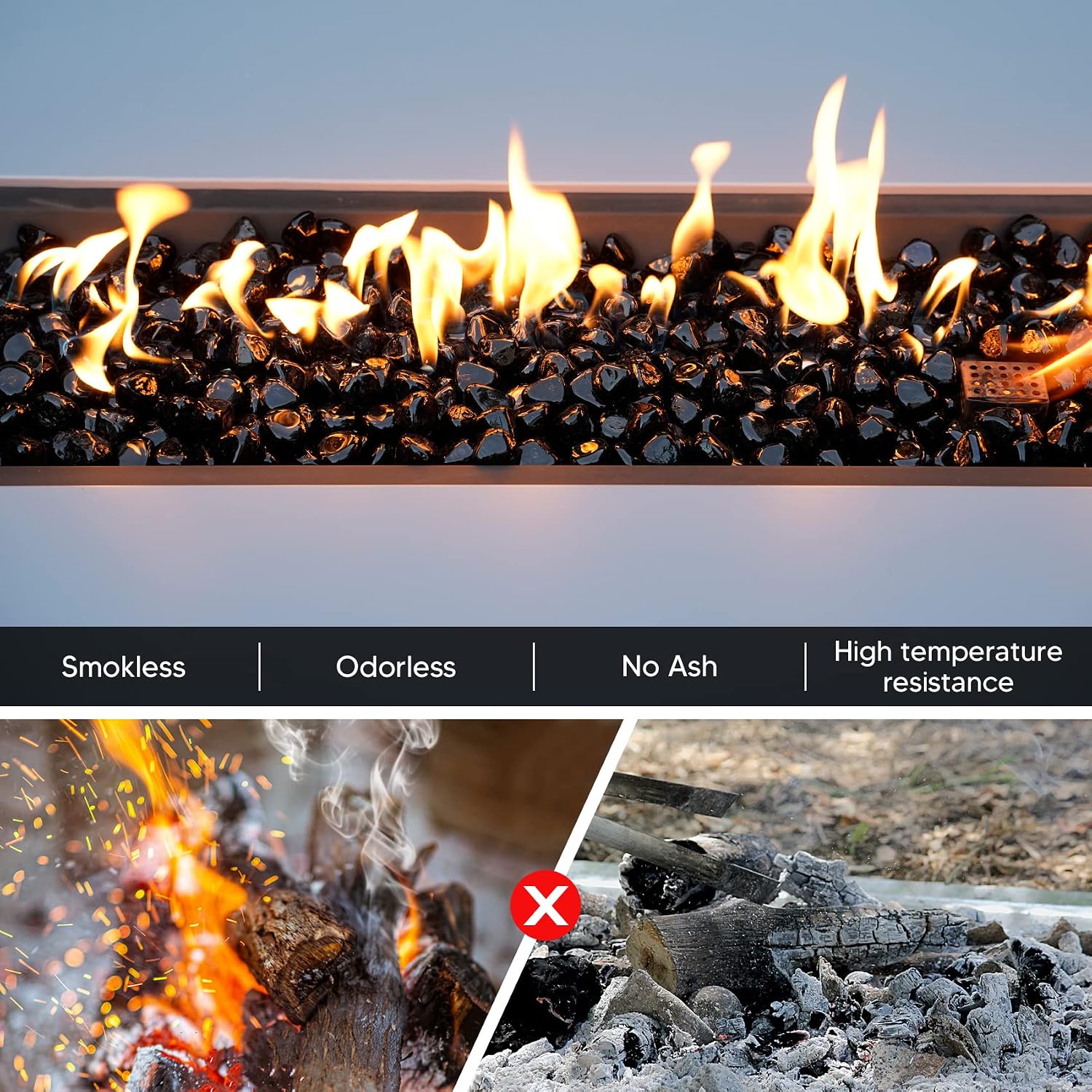 Mr. Fireglass 10 Pounds 1 Inch Diamond Fire Glass, High Luster Crystal Ice | Reflective Fire Pit Glass Rocks,10 lbs, For Propane & Natural Gas Fire Pits Table Fireplace & Lanscape
