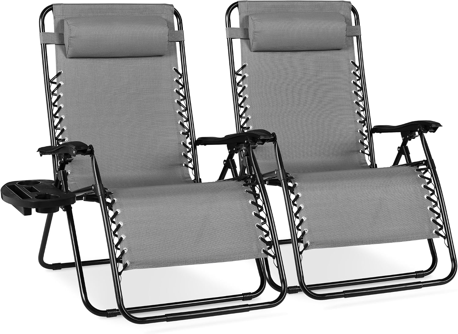 Best Choice Products Set of 2 Adjustable Steel Mesh Zero Gravity Lounge Chair Recliners w/Pillows and Cup Holder Trays - Light Blue