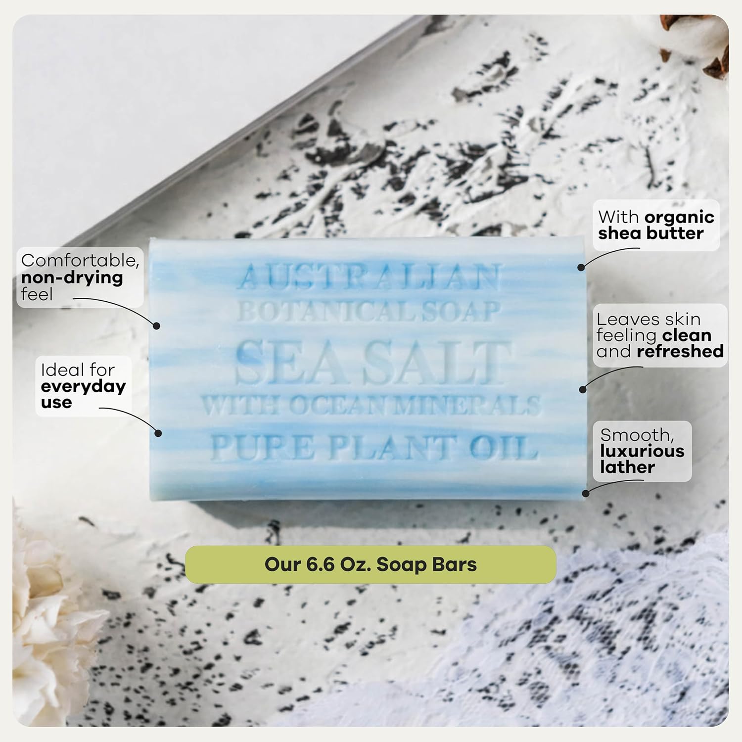 Australian Botanical Soap Sea Salt Soap Bars, 6.6 oz, Pack of 8