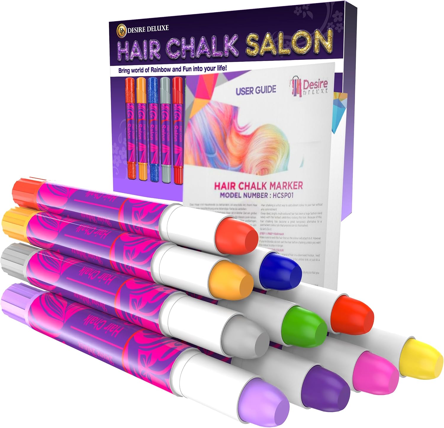 Desire Deluxe Girls Gifts Hair Chalk - 10 Temporary Washable Color Pens for Kids, Teenage, Make Up & Dress Up Colourful Styles Set Toy for Christmas