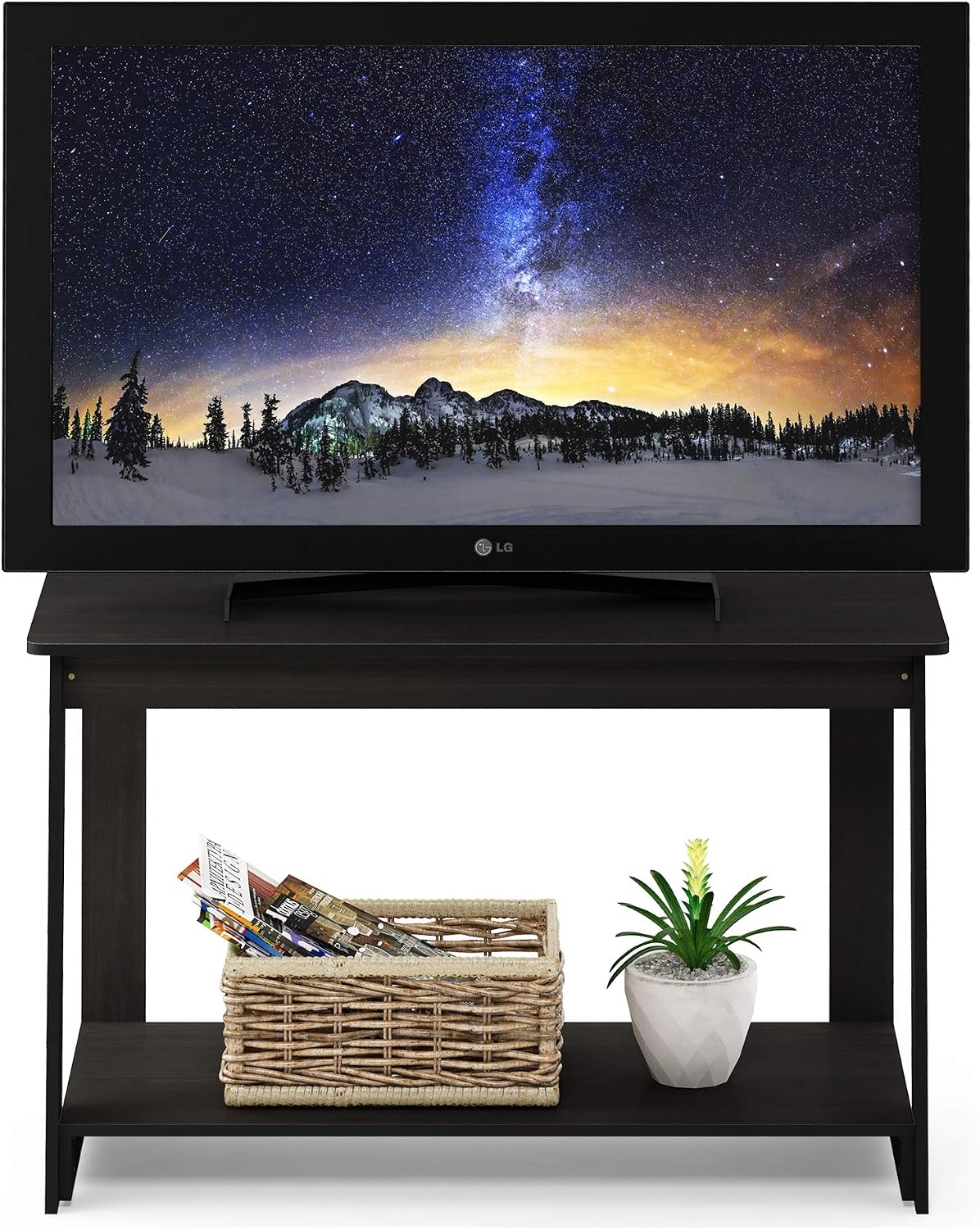 Furinno Beginning TV Stand, 2-Tier Rectangular Entertainment Center with Shelf, TV Console for TV up to 36 Inch, Open Back, for Living Room, Bedroom, French Oak