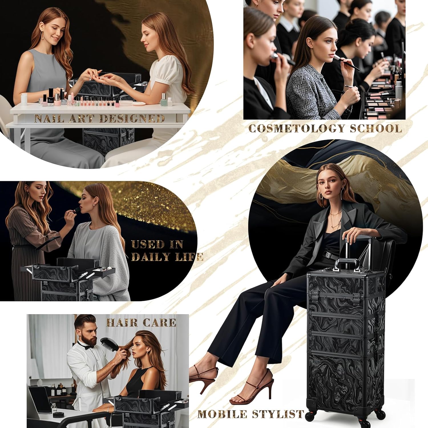 Stagiant Rolling Makeup Case Cosmetology Case on Wheels 4 in 1 Large Cosmetic Organizer Train Case Makeup Travel Case with Key Swivel Wheels Nail