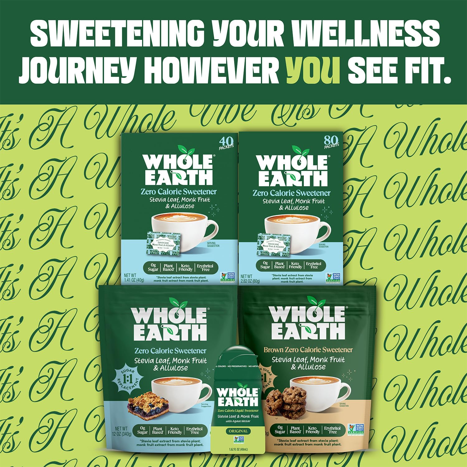Whole Earth Sweetener Co. NATURE SWEET Stevia & Monk Fruit Sweetener, Erythritol Sweetener, Sweet Leaf Stevia Packets, Sugar Substitute, Natural Sweetener, 80 Count