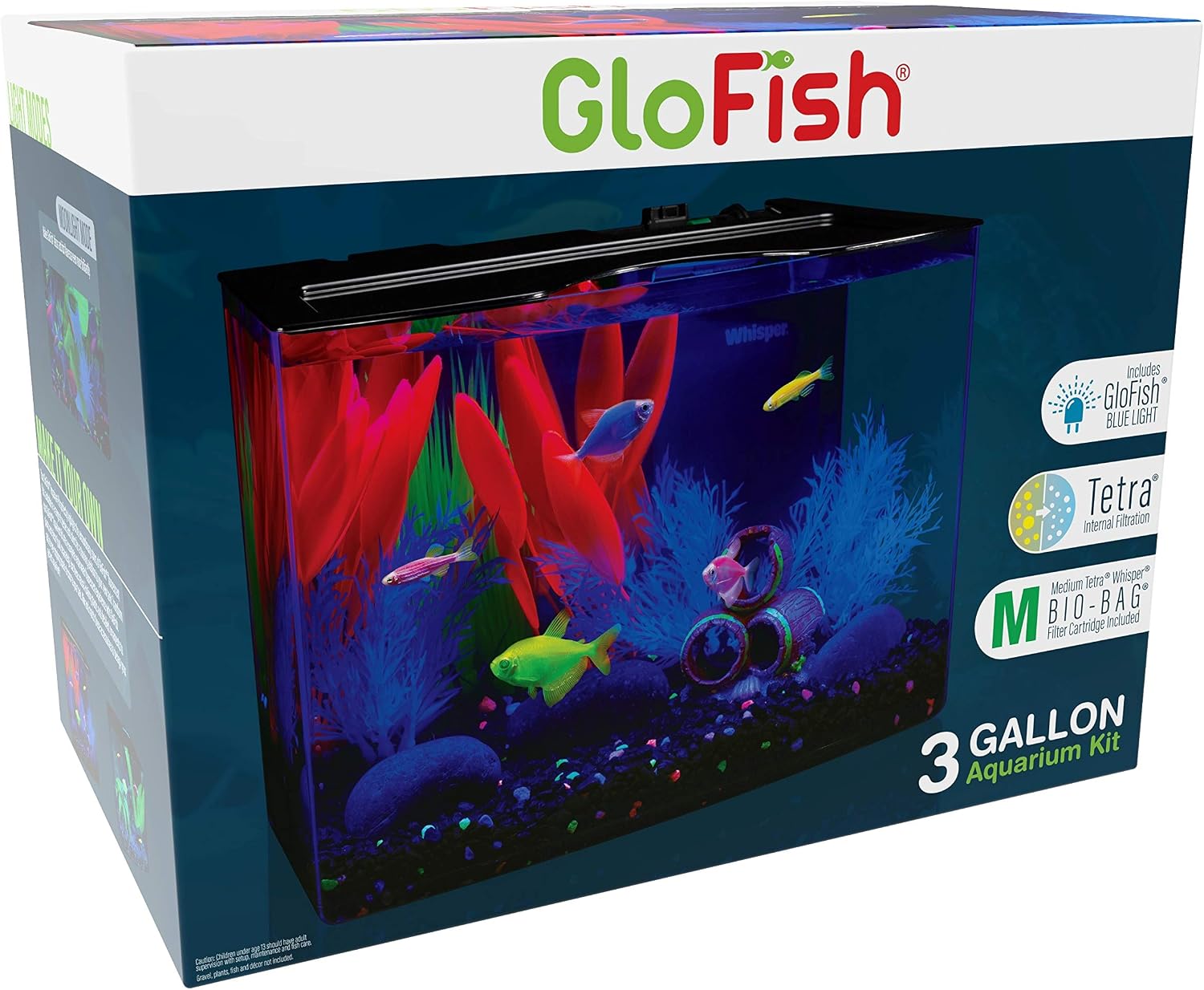 GloFish Crescent aquarium Kit 3 Gallons, Includes Hidden Blue LED Light And Internal Filter
