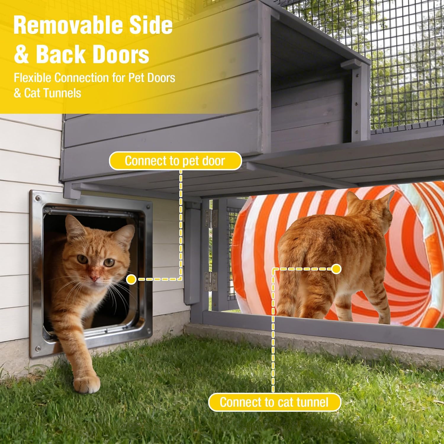 Aivituvin Cat House Outdoor Cat Catio Wooden Large Enclosure with Run on Wheels 70.9" Upgraded Version Catio with Reinforcement Strip