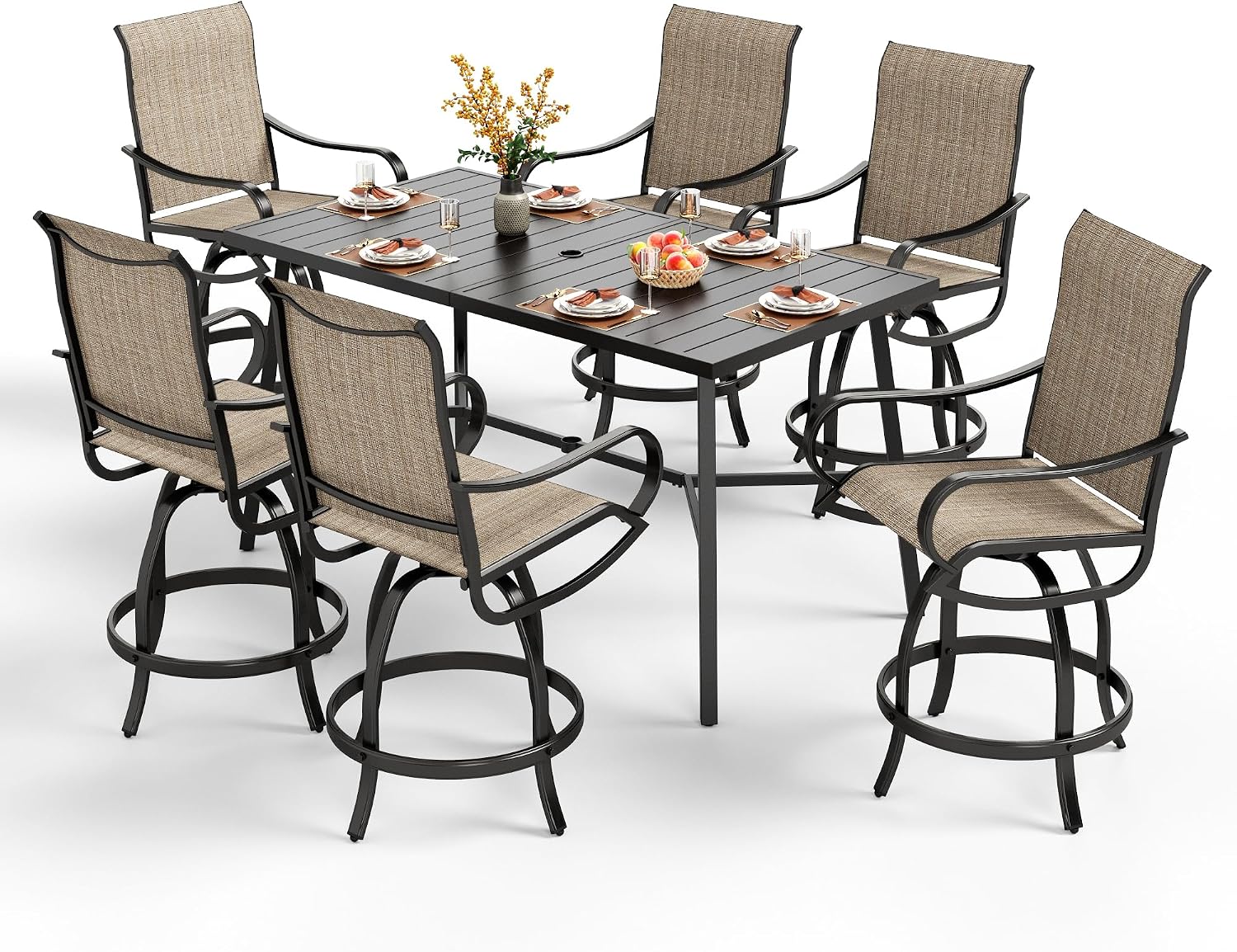 PHI VILLA Outdoor Bar Set 3 PCS Patio Bistro Table & Swivel Stools