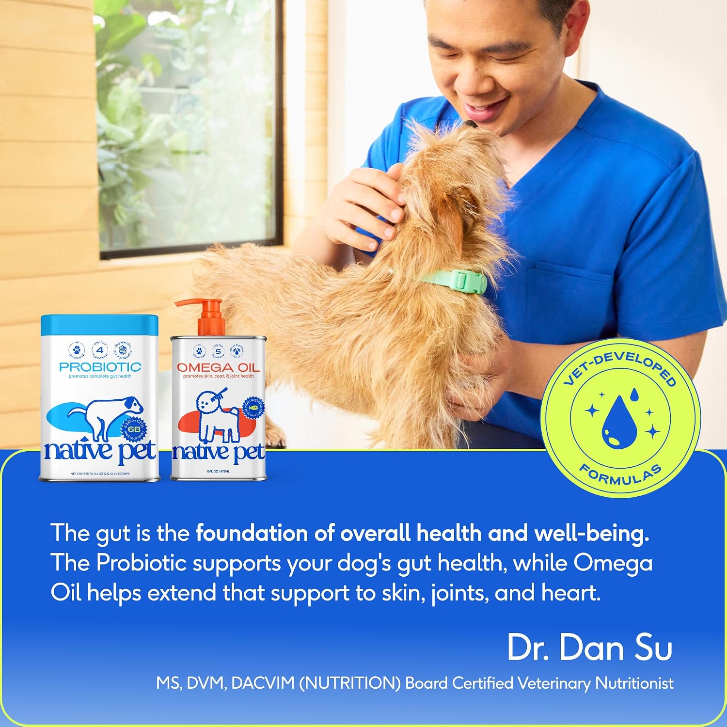 Native Pet Probiotics for Dogs – Dog Probiotic Powder for Gut & Digestive Health, Vet-Formulated 6B CFUs Dog-Specific Probiotic Strains