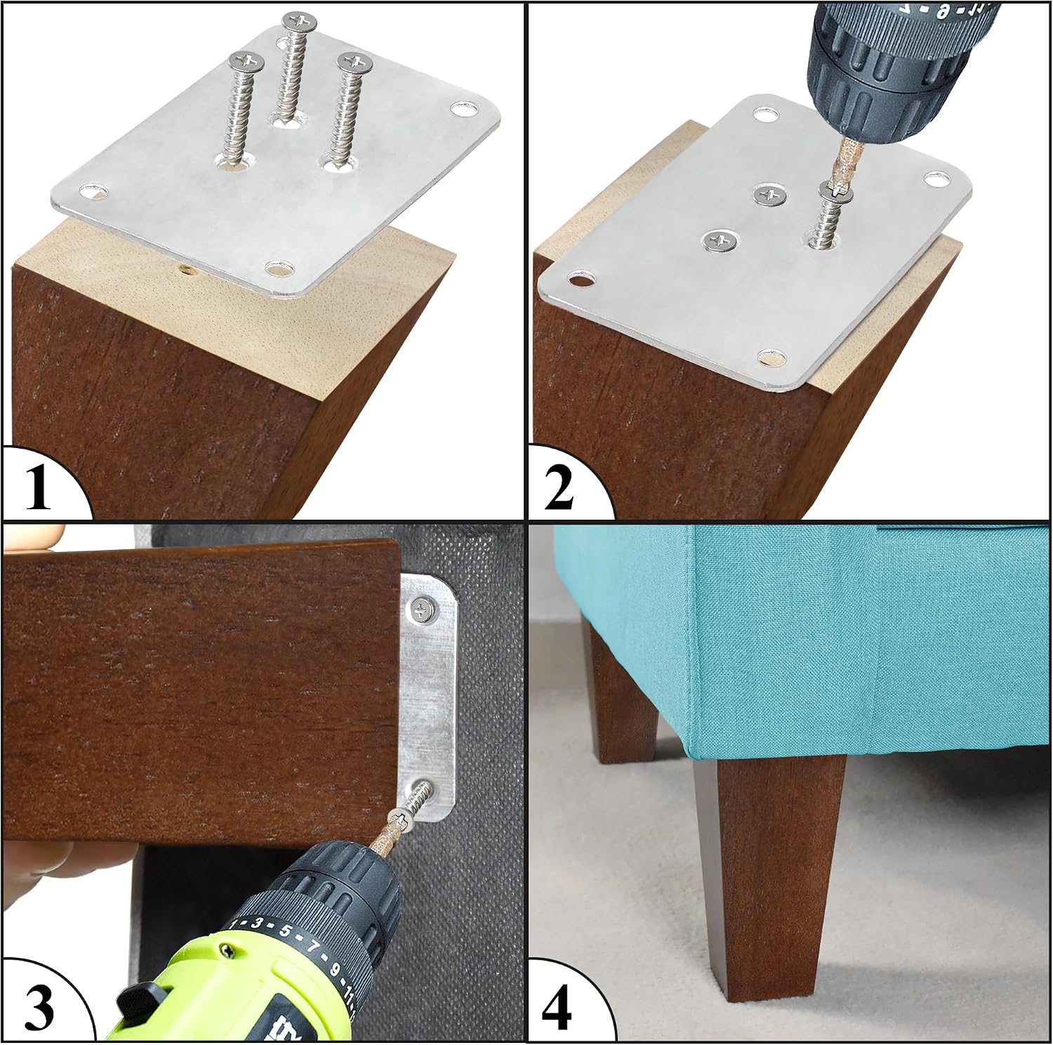 Sofa Legs Square Bed Feet 2 inch Wood Replacement Leg for Furniture Set of 4, Dark Brown