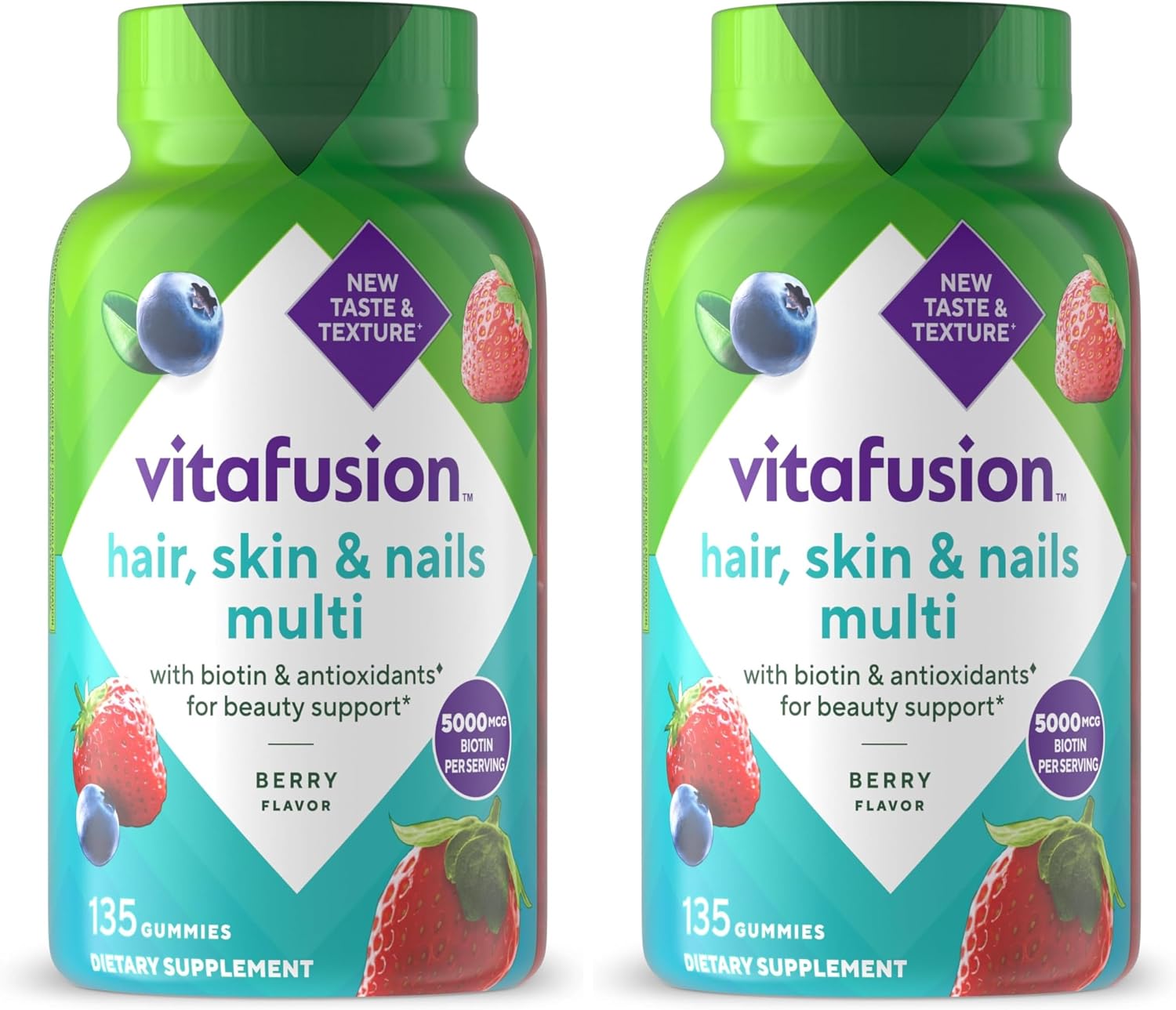 Vitafusion Hair Skin and Nails Gummies | Biotin 5000mcg | 100 Count | Gummy Vitamins for Adult Women & Men | Berry Flavor | Gluten-Free Multivitamin Supplement