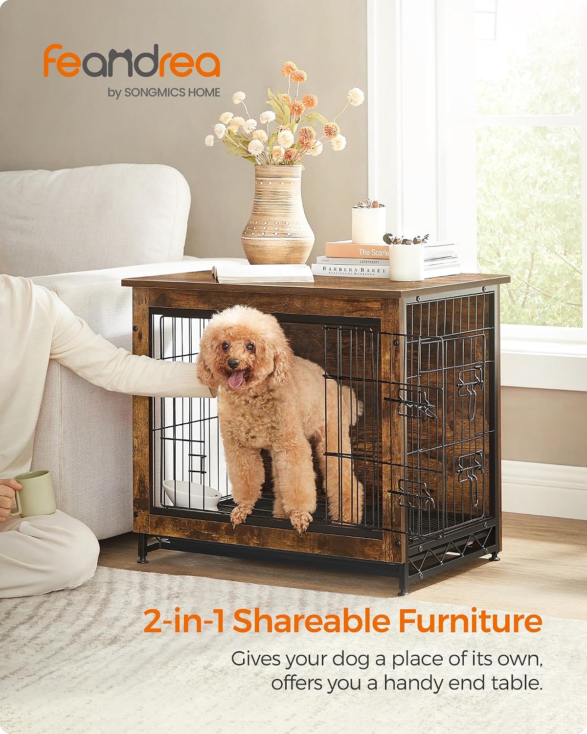 Feandrea 27.2" Dog Crate Furniture, Indoor Dog Kennel Side End Table