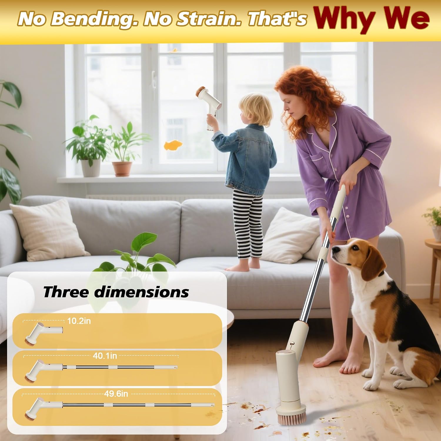 Electric Spin Scrubber, 2600mAh Battery with Extra-Long Runtime, 10 Brush Heads, IPX7 Waterproof Power Shower Scrubber with Long Handle