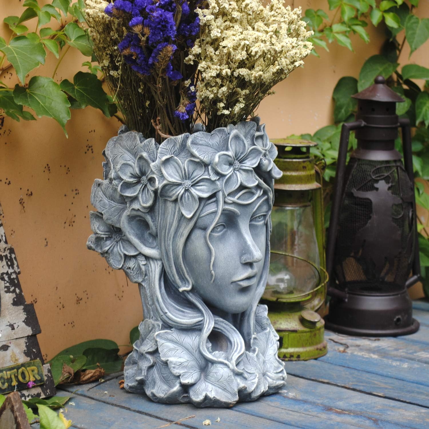 Sungmor Creative Goddess Head Planter Statue for Garden Ornaments | 9×9×14 Inch Premium Resin | Cool Face Large Diameter Flower Pot for Patio Lawn