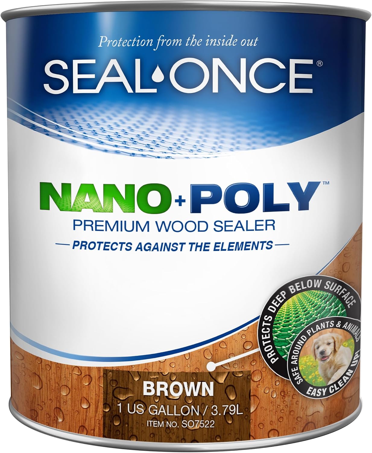 Seal-Once Nano+Poly Wood Sealer and Waterproofer, Clear, 1 Gallon | With Polyurethane, Water-based, Low-VOC, Waterproofer & Stain, For Decks, Fences & Log Homes