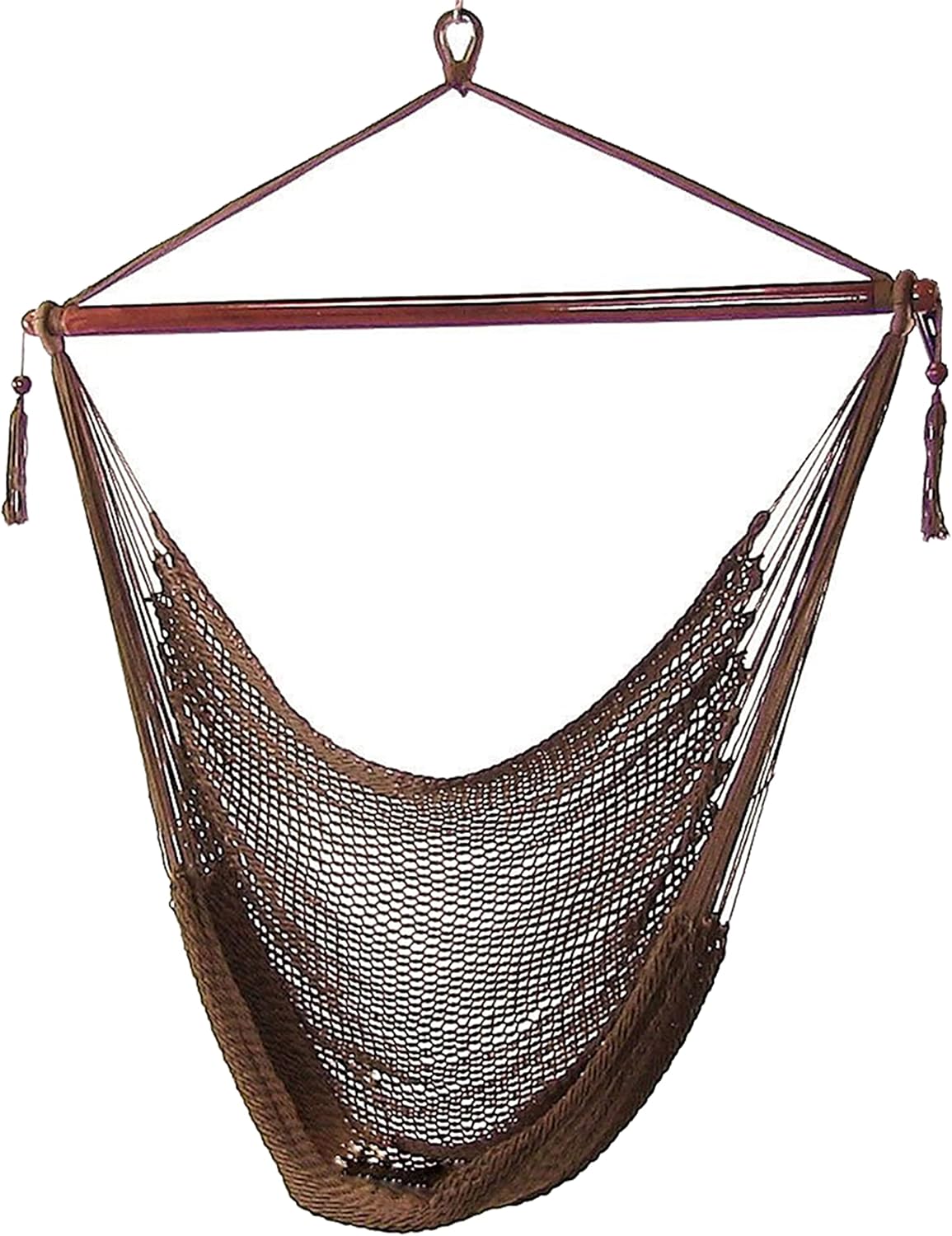 Sunnydaze Hanging Hammock Chair Swing for Patio, Caribbean, Tan | 300 lb Capacity, Wooden Spreader Bar, Woven Polyester, Hang From a Tree, Hammock Chair Stand, or Ceiling, Hammock Swing Chair